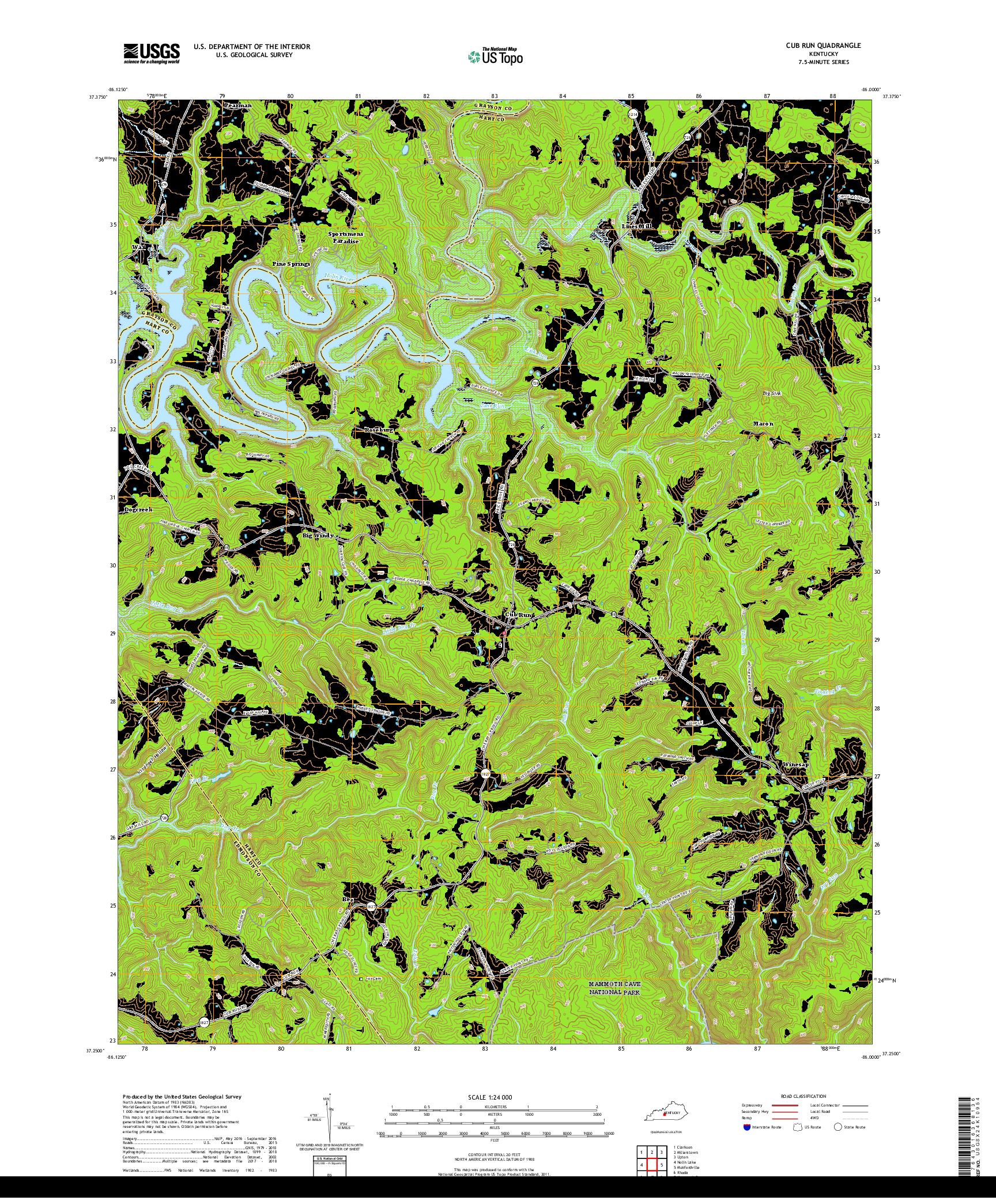 USGS US TOPO 7.5-MINUTE MAP FOR CUB RUN, KY 2019