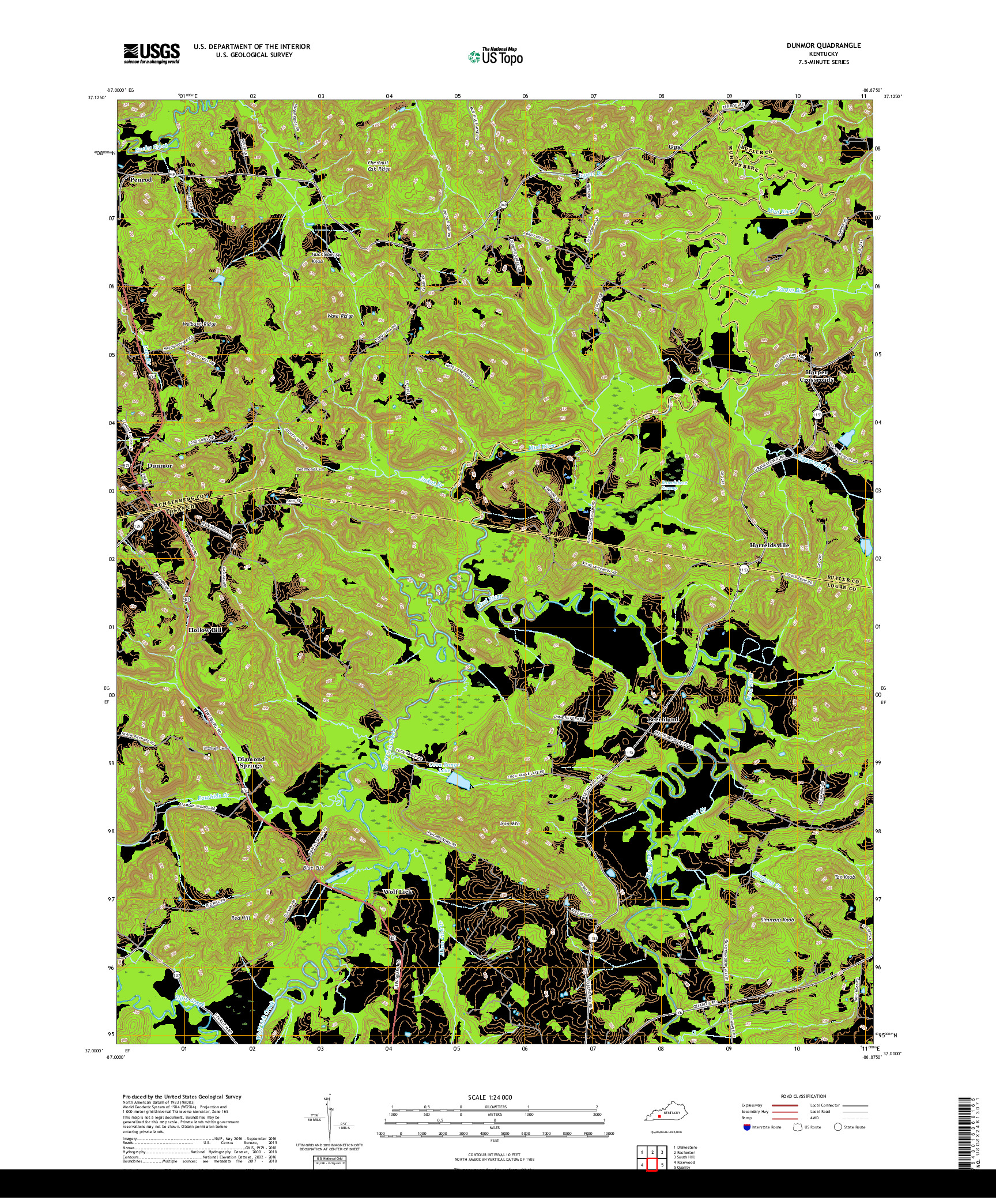 USGS US TOPO 7.5-MINUTE MAP FOR DUNMOR, KY 2019