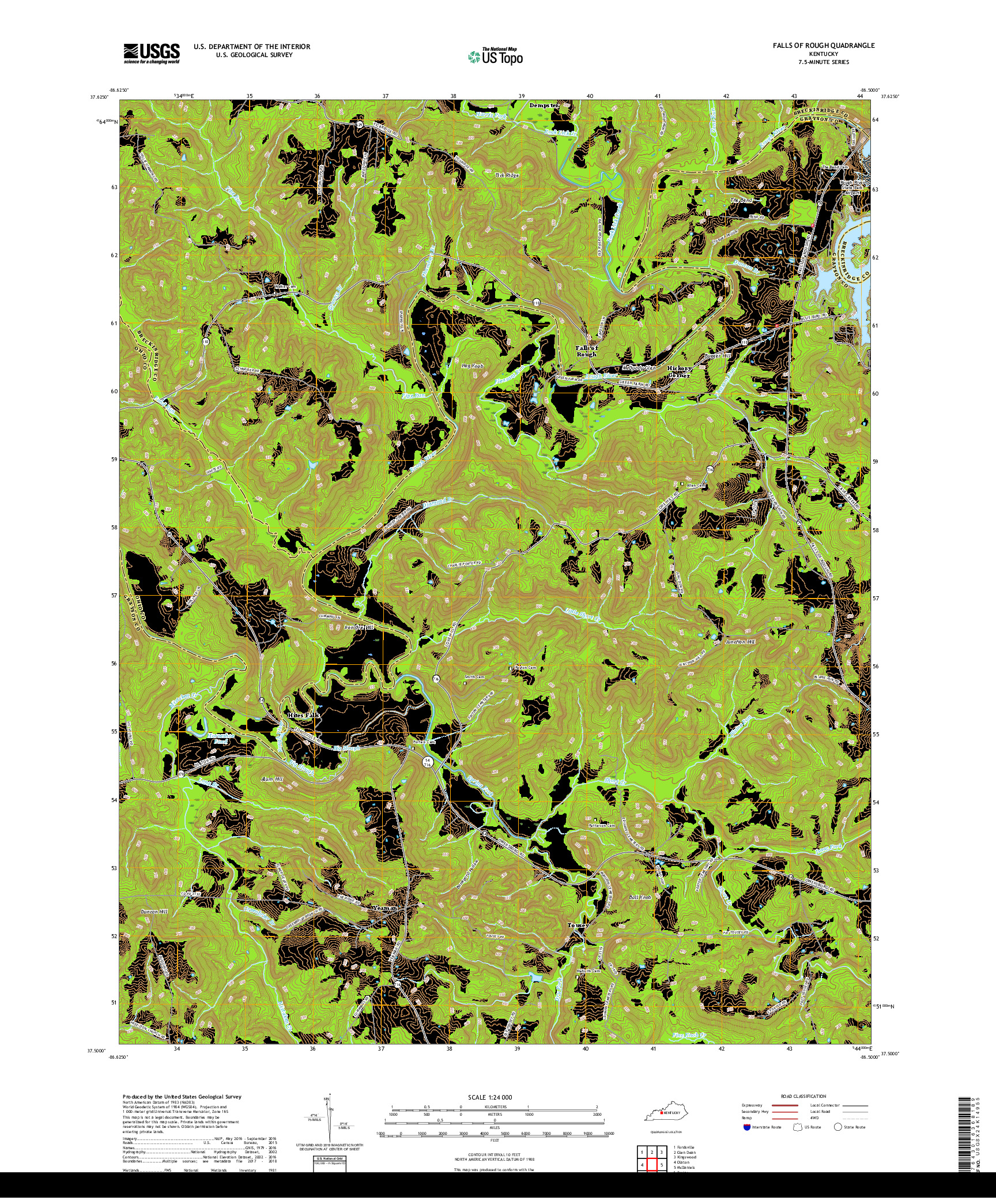 USGS US TOPO 7.5-MINUTE MAP FOR FALLS OF ROUGH, KY 2019