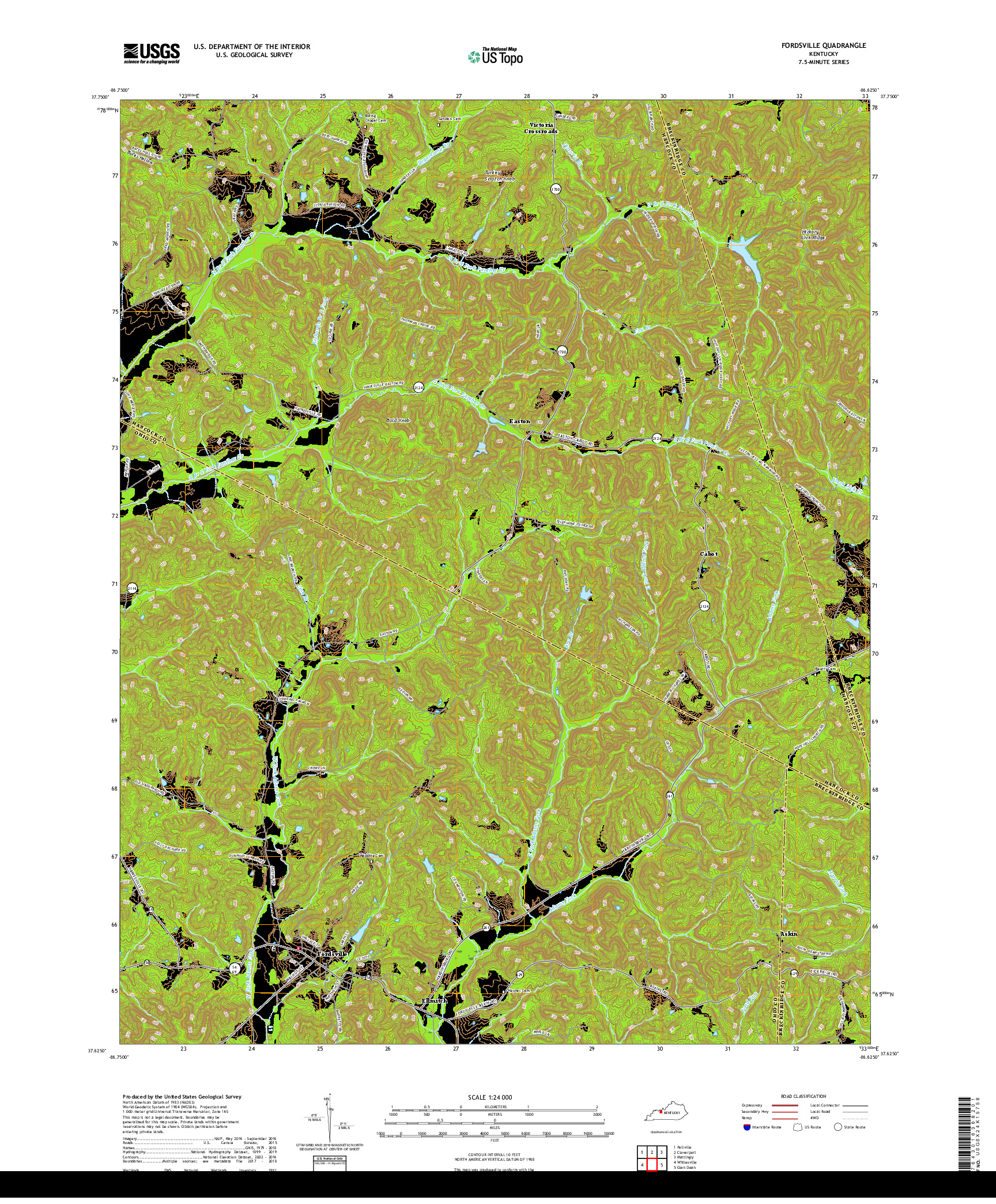 USGS US TOPO 7.5-MINUTE MAP FOR FORDSVILLE, KY 2019