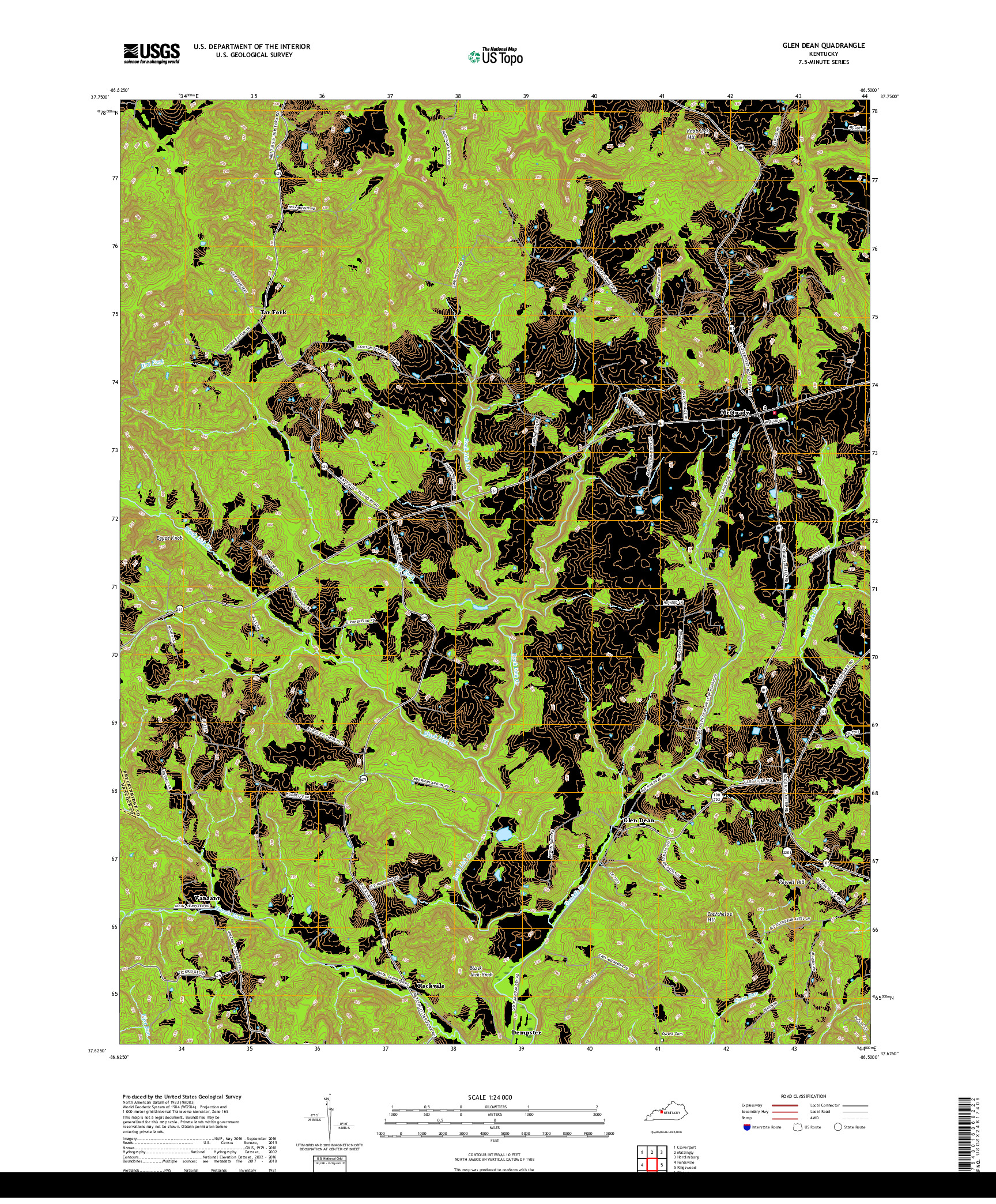 USGS US TOPO 7.5-MINUTE MAP FOR GLEN DEAN, KY 2019