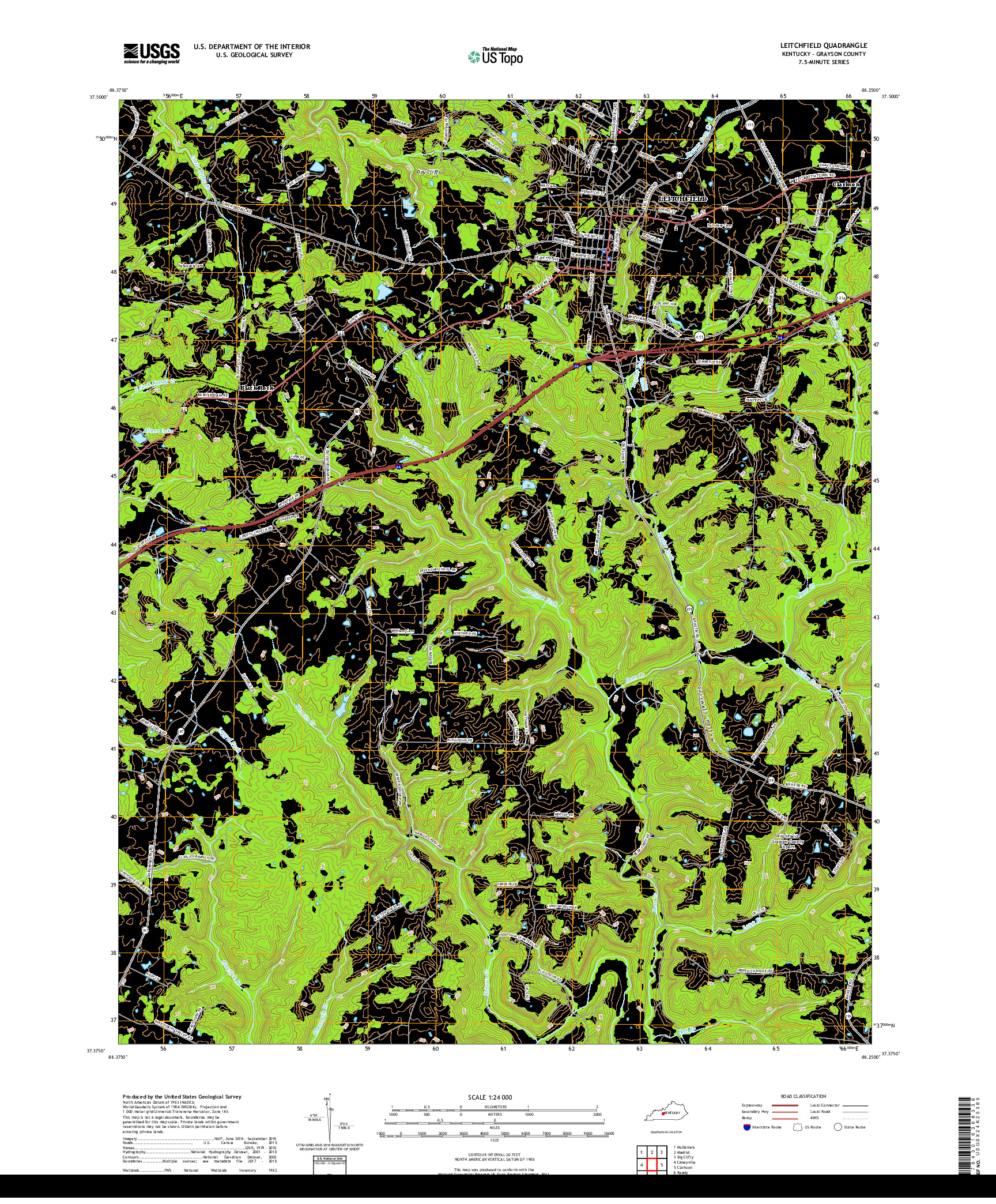 USGS US TOPO 7.5-MINUTE MAP FOR LEITCHFIELD, KY 2019