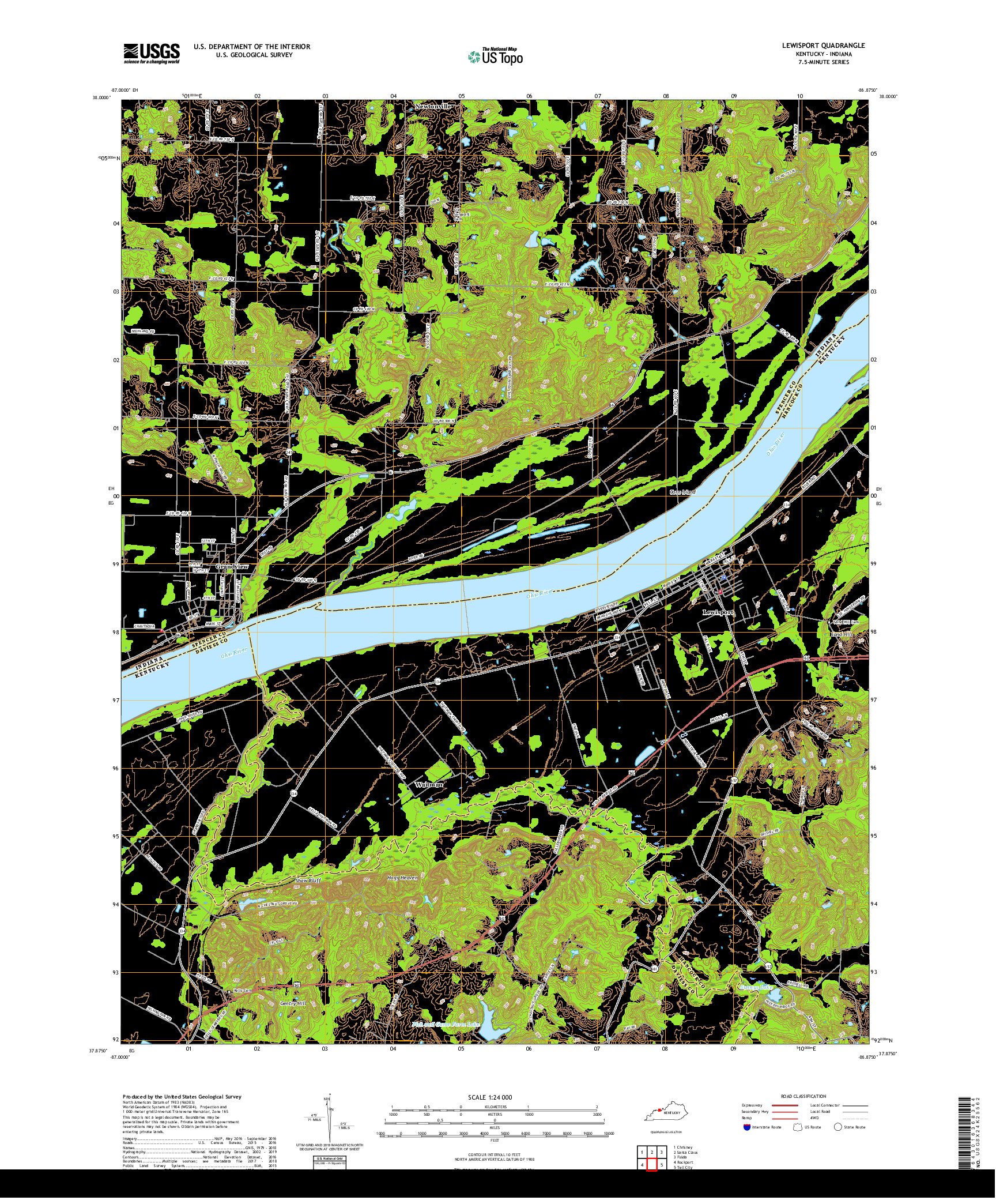 USGS US TOPO 7.5-MINUTE MAP FOR LEWISPORT, KY,IN 2019