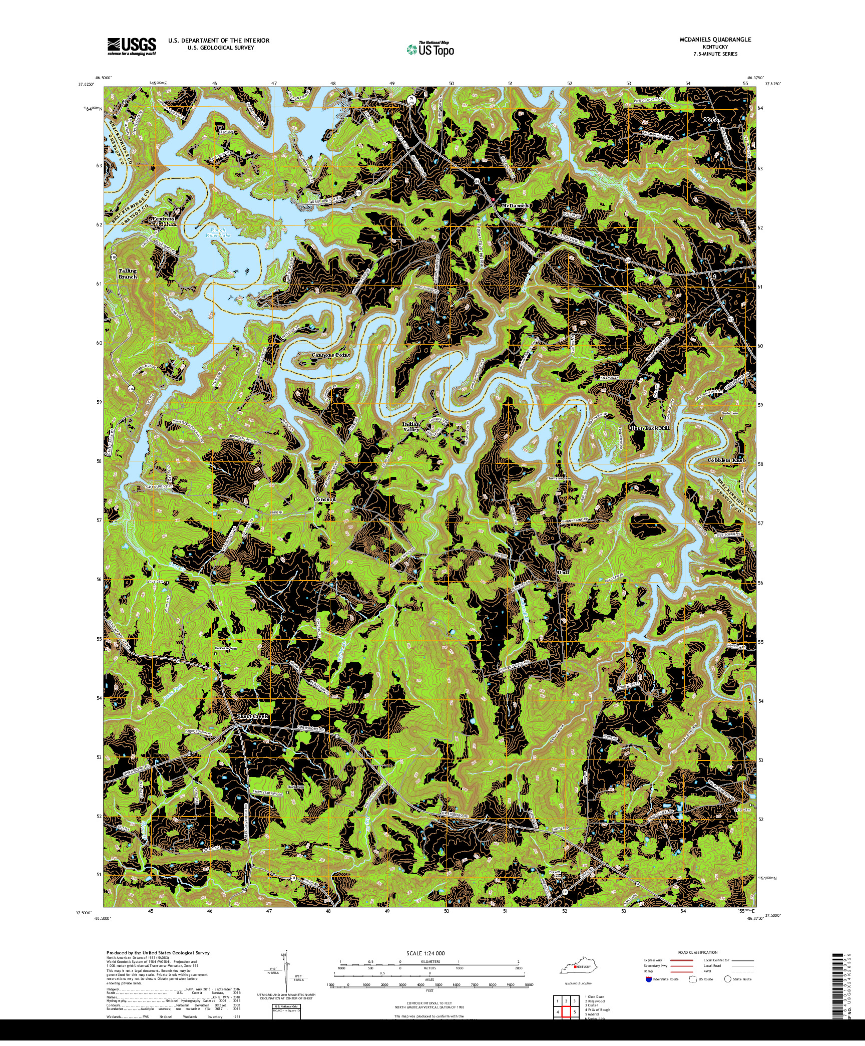 USGS US TOPO 7.5-MINUTE MAP FOR MCDANIELS, KY 2019