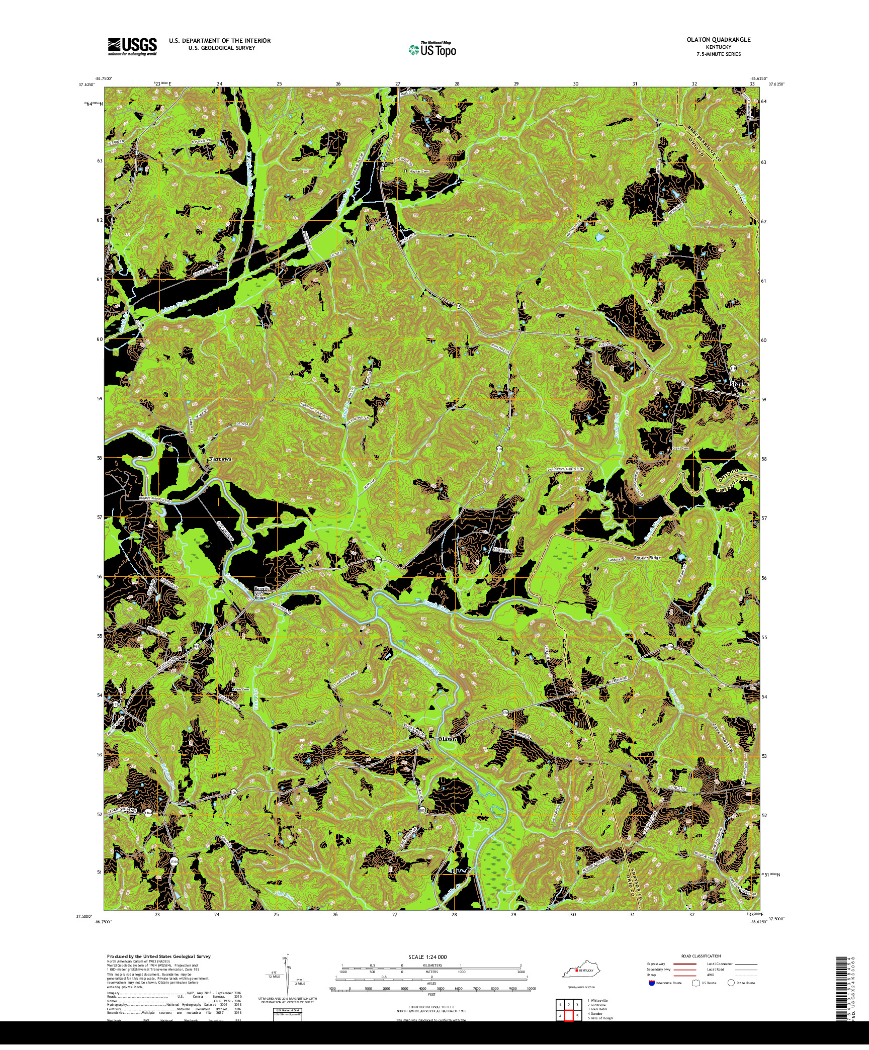 USGS US TOPO 7.5-MINUTE MAP FOR OLATON, KY 2019