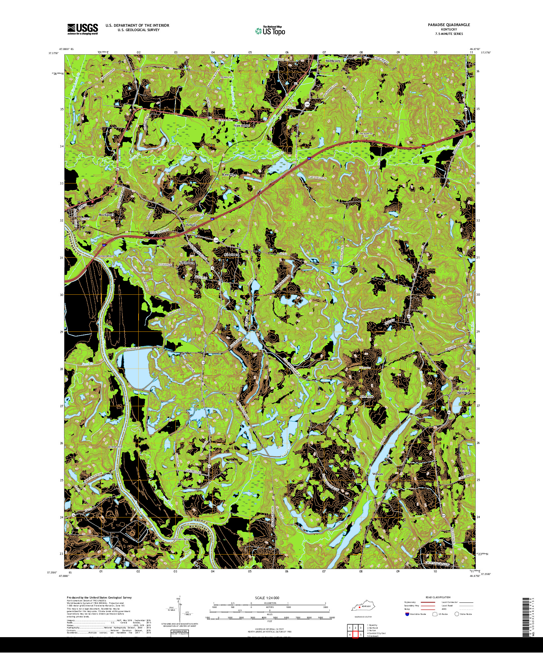 USGS US TOPO 7.5-MINUTE MAP FOR PARADISE, KY 2019