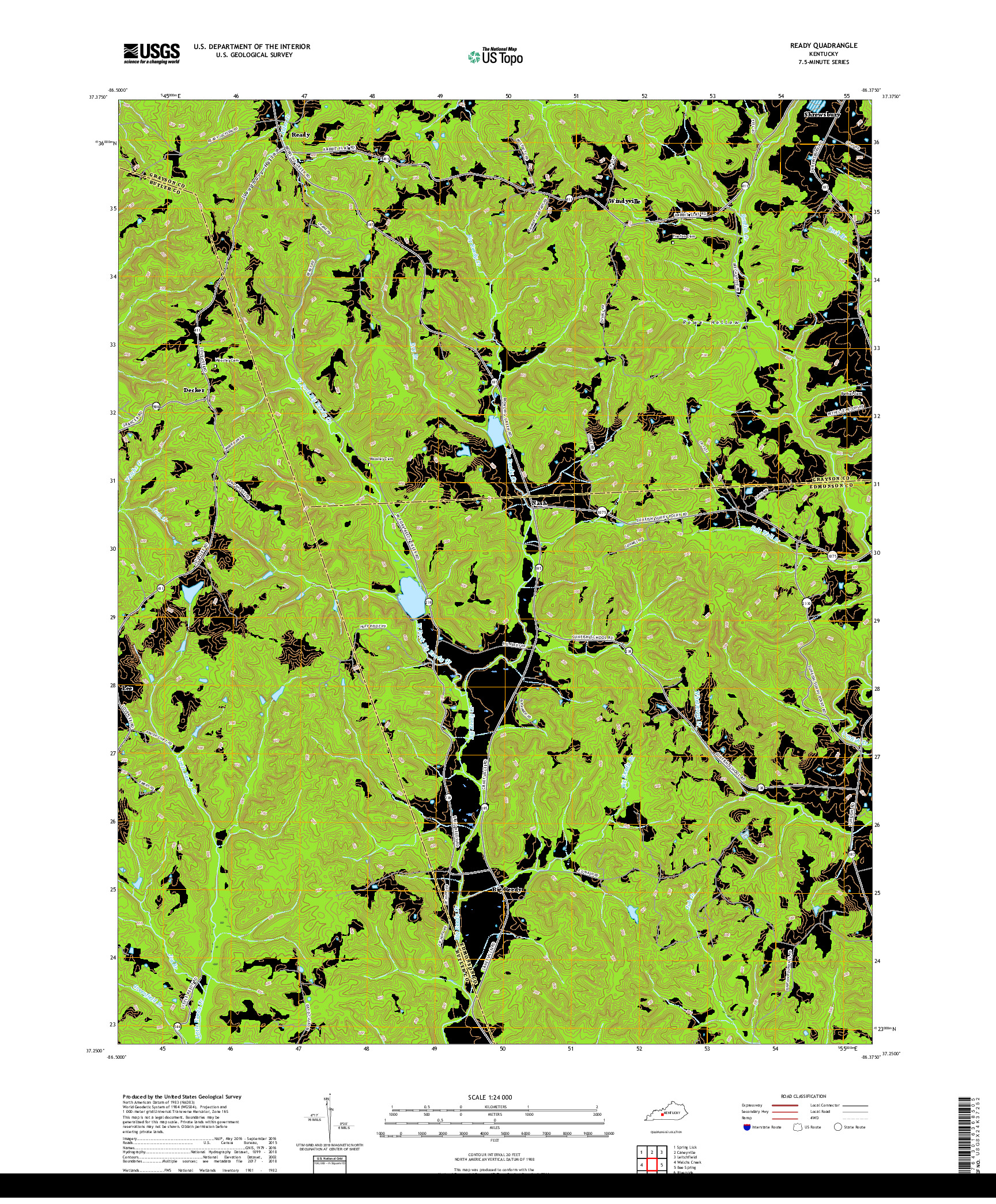 USGS US TOPO 7.5-MINUTE MAP FOR READY, KY 2019