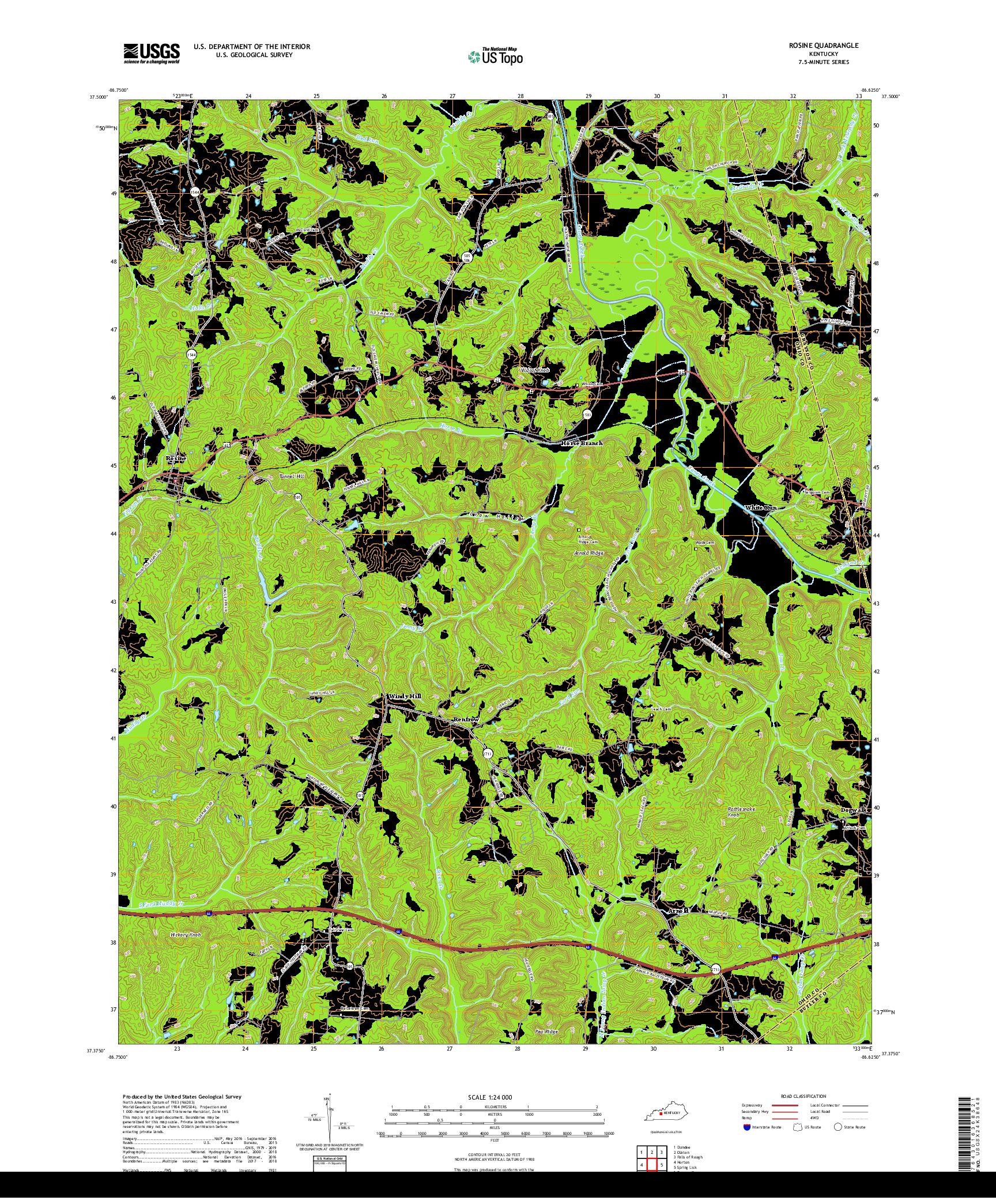 USGS US TOPO 7.5-MINUTE MAP FOR ROSINE, KY 2019