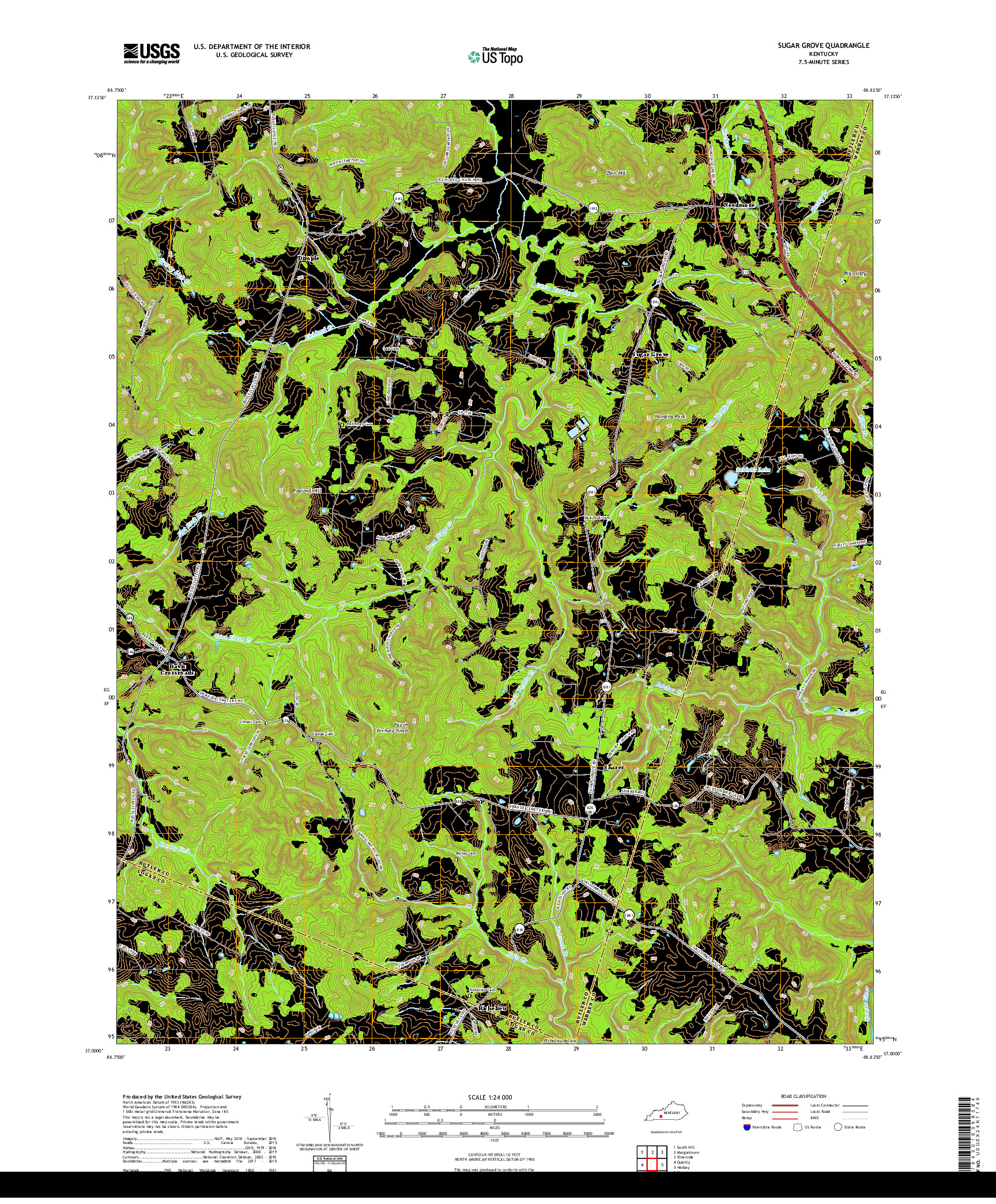 USGS US TOPO 7.5-MINUTE MAP FOR SUGAR GROVE, KY 2019