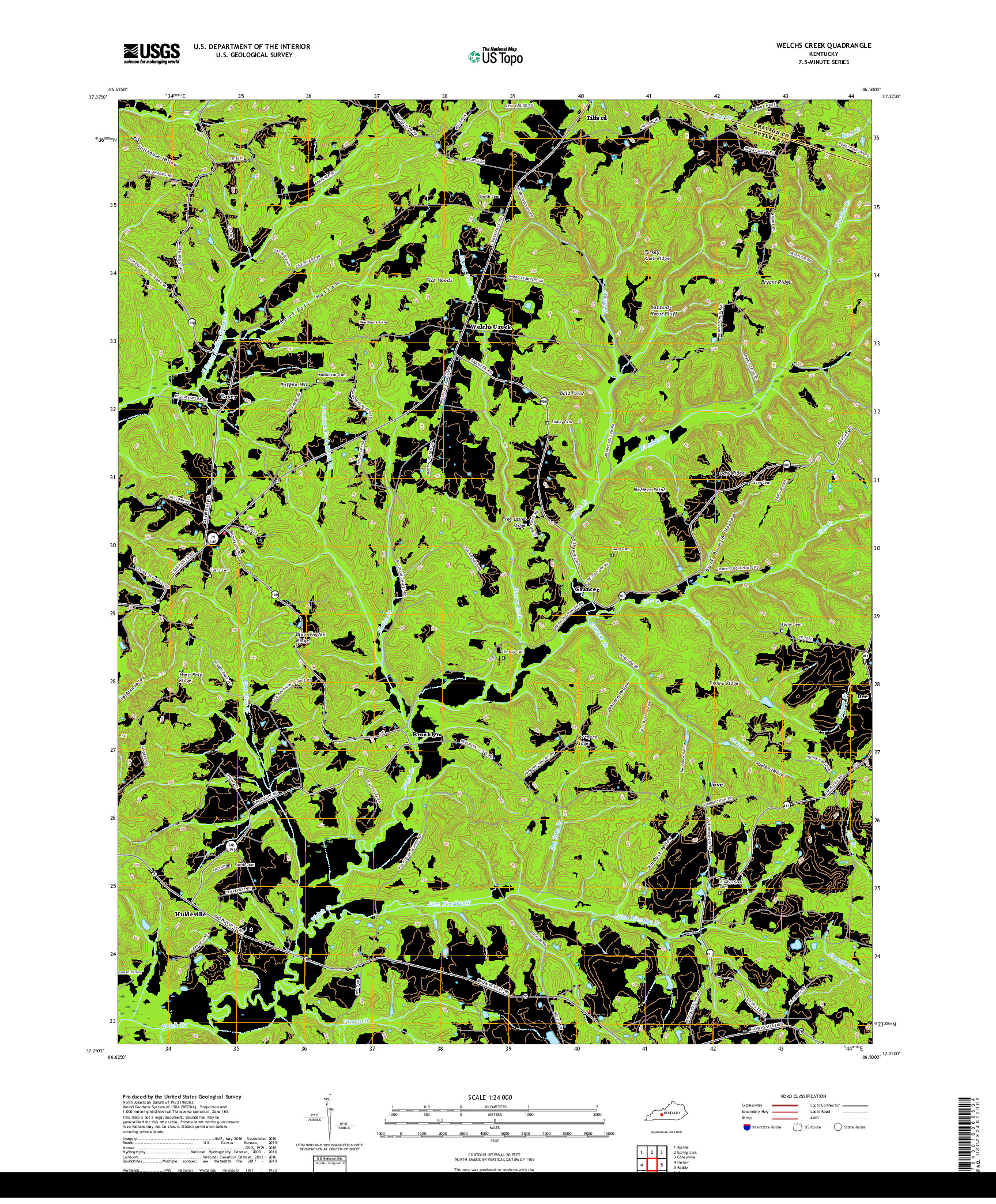 USGS US TOPO 7.5-MINUTE MAP FOR WELCHS CREEK, KY 2019