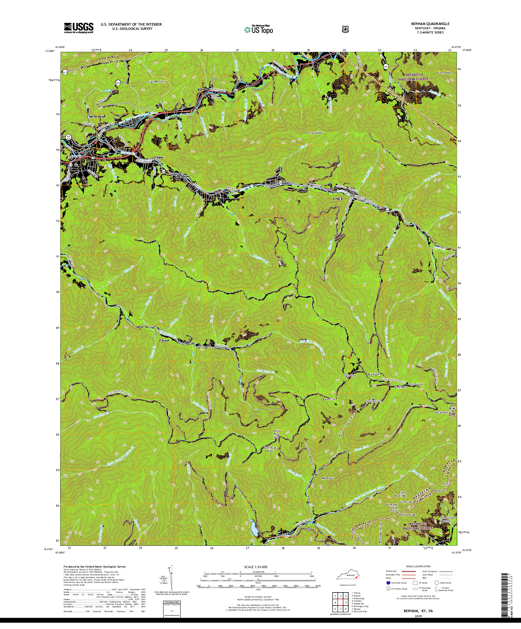 USGS US TOPO 7.5-MINUTE MAP FOR BENHAM, KY,VA 2019