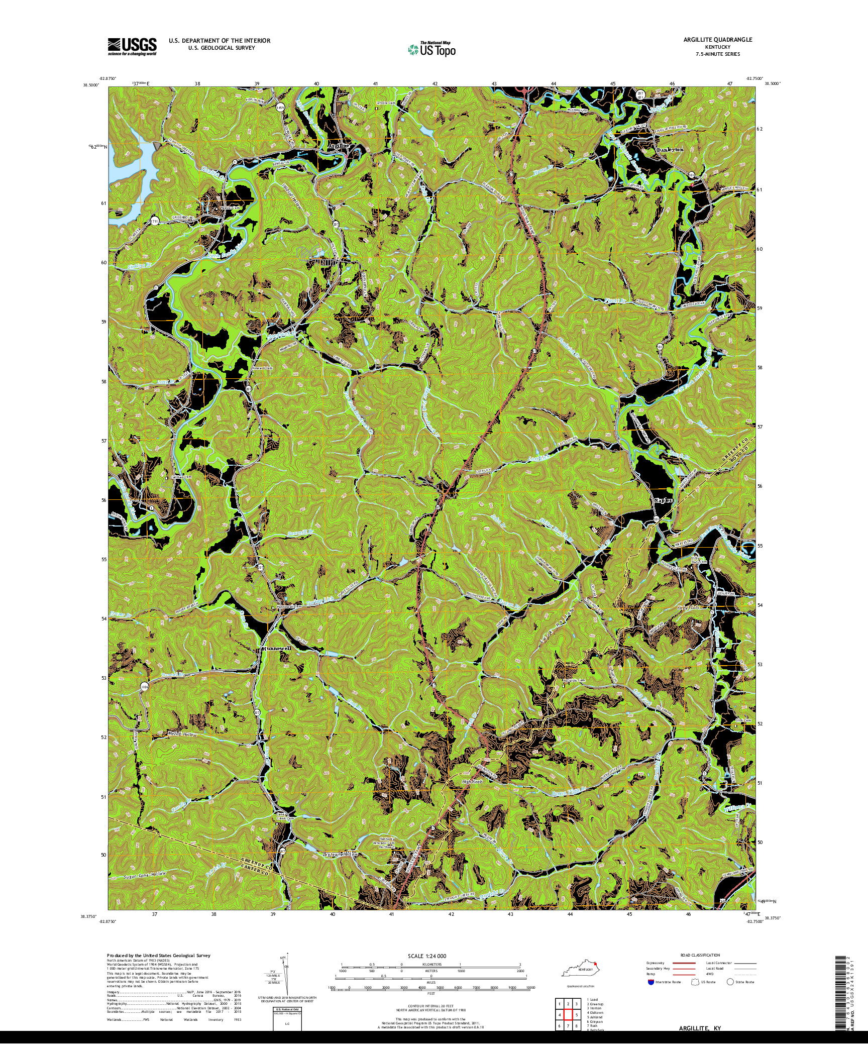 USGS US TOPO 7.5-MINUTE MAP FOR ARGILLITE, KY 2019
