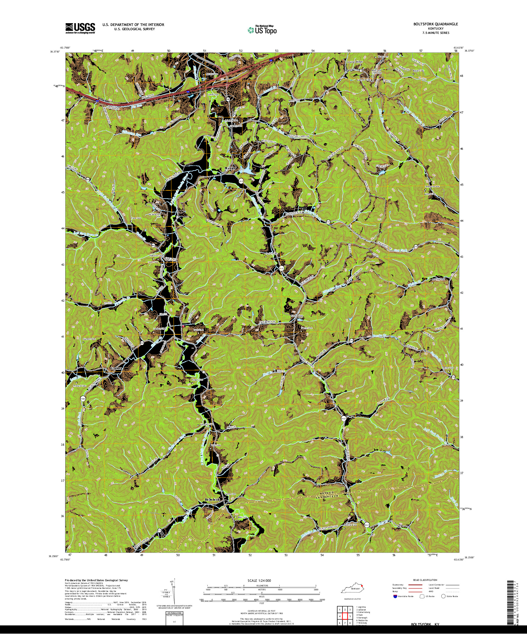 USGS US TOPO 7.5-MINUTE MAP FOR BOLTSFORK, KY 2019