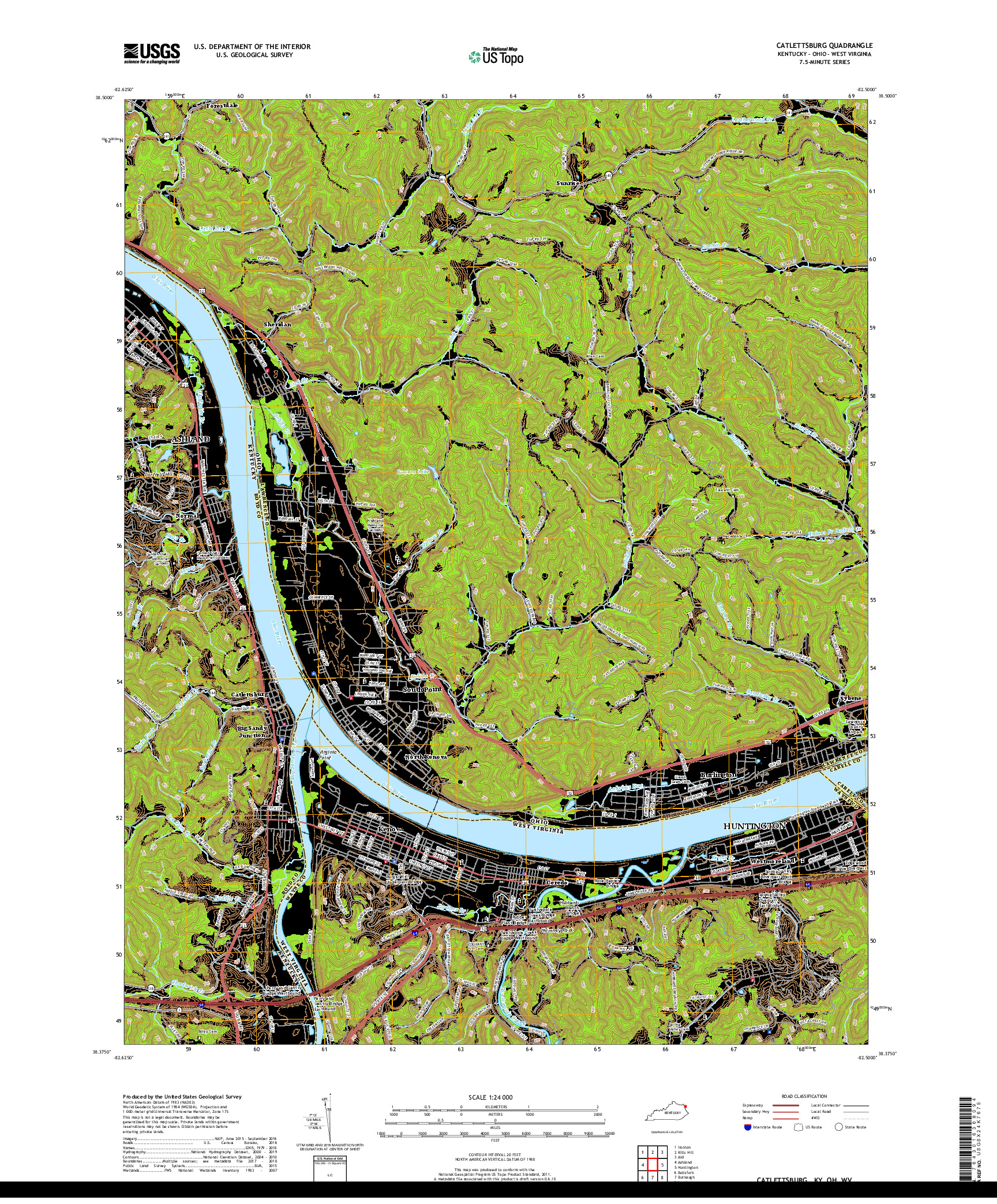USGS US TOPO 7.5-MINUTE MAP FOR CATLETTSBURG, KY,OH,WV 2019