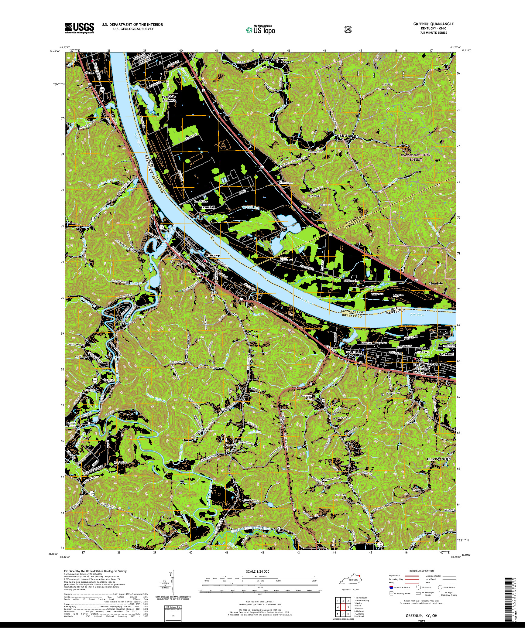 USGS US TOPO 7.5-MINUTE MAP FOR GREENUP, KY,OH 2019