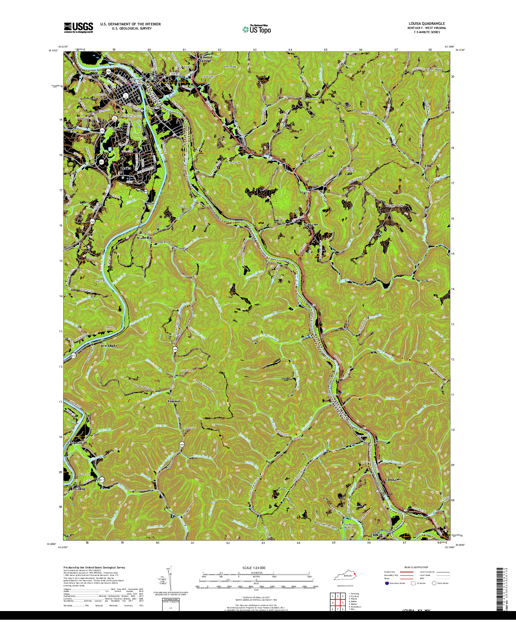 USGS US TOPO 7.5-MINUTE MAP FOR LOUISA, KY,WV 2019