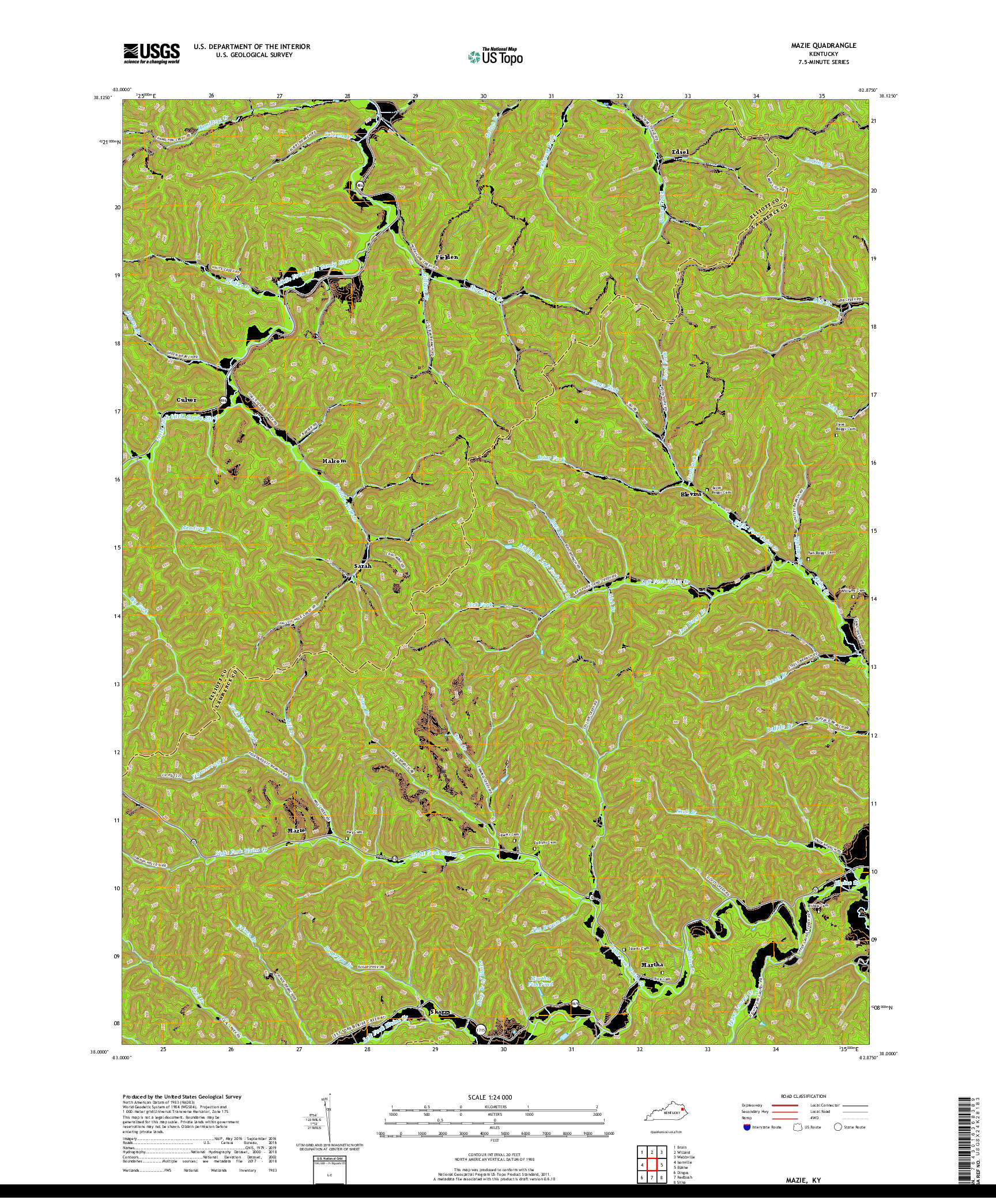 USGS US TOPO 7.5-MINUTE MAP FOR MAZIE, KY 2019