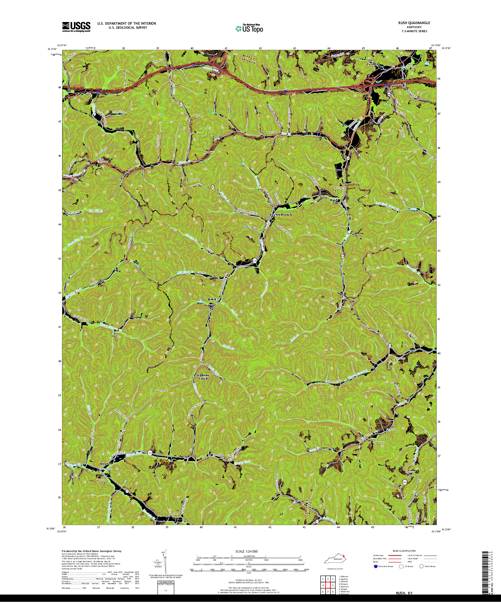 USGS US TOPO 7.5-MINUTE MAP FOR RUSH, KY 2019