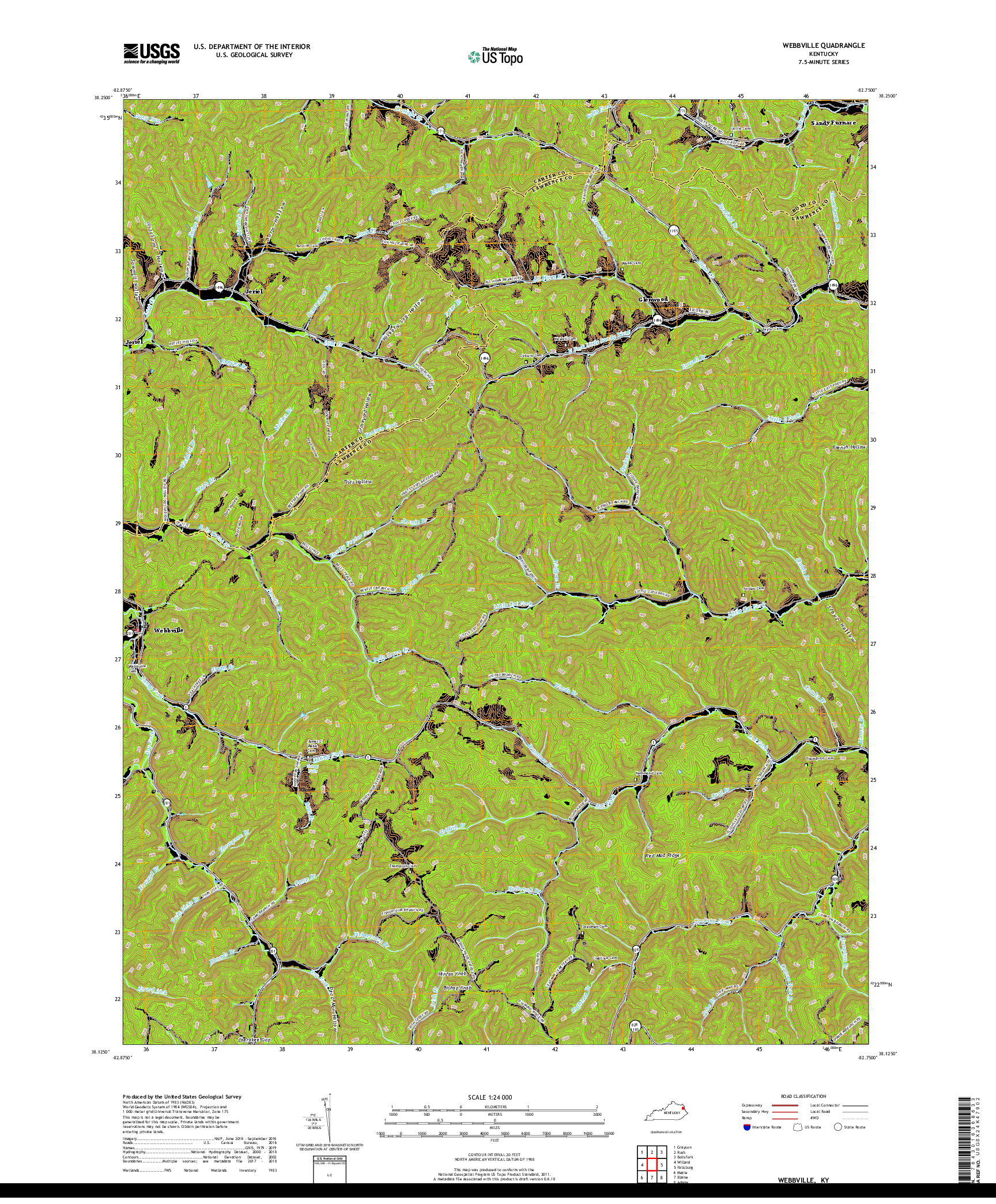 USGS US TOPO 7.5-MINUTE MAP FOR WEBBVILLE, KY 2019