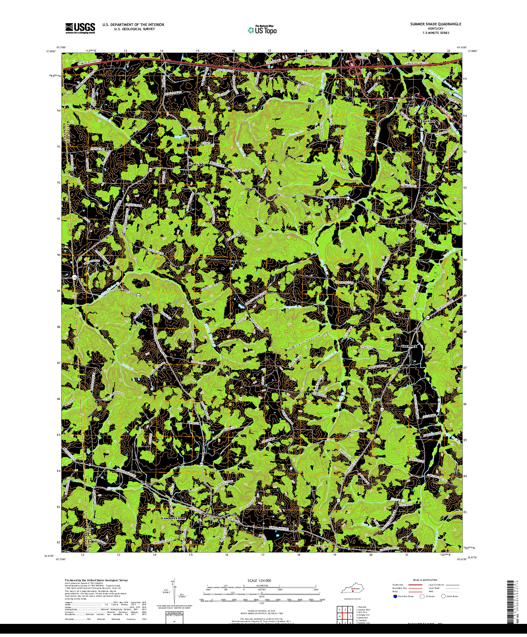 USGS US TOPO 7.5-MINUTE MAP FOR SUMMER SHADE, KY 2019