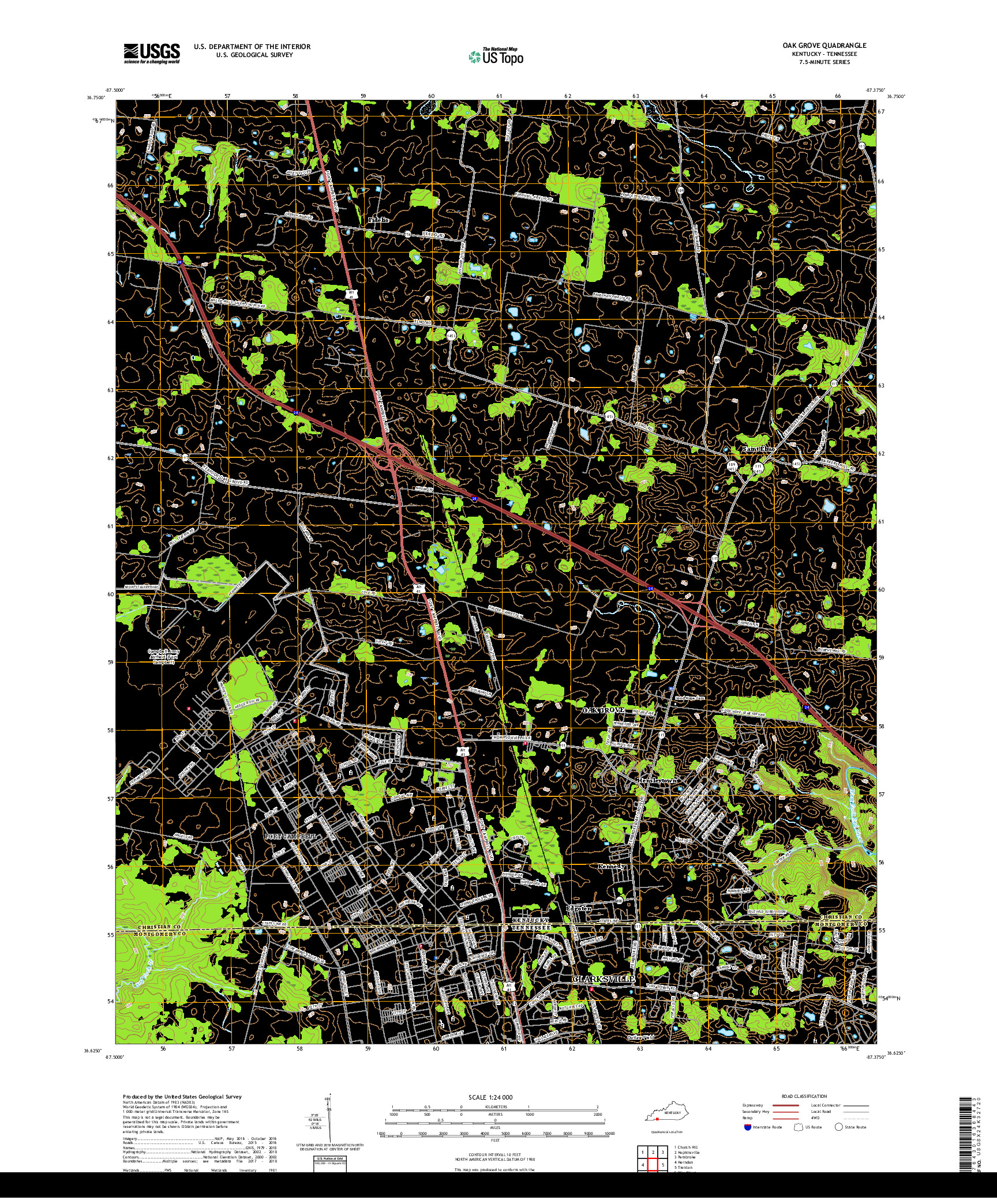 USGS US TOPO 7.5-MINUTE MAP FOR OAK GROVE, KY,TN 2019