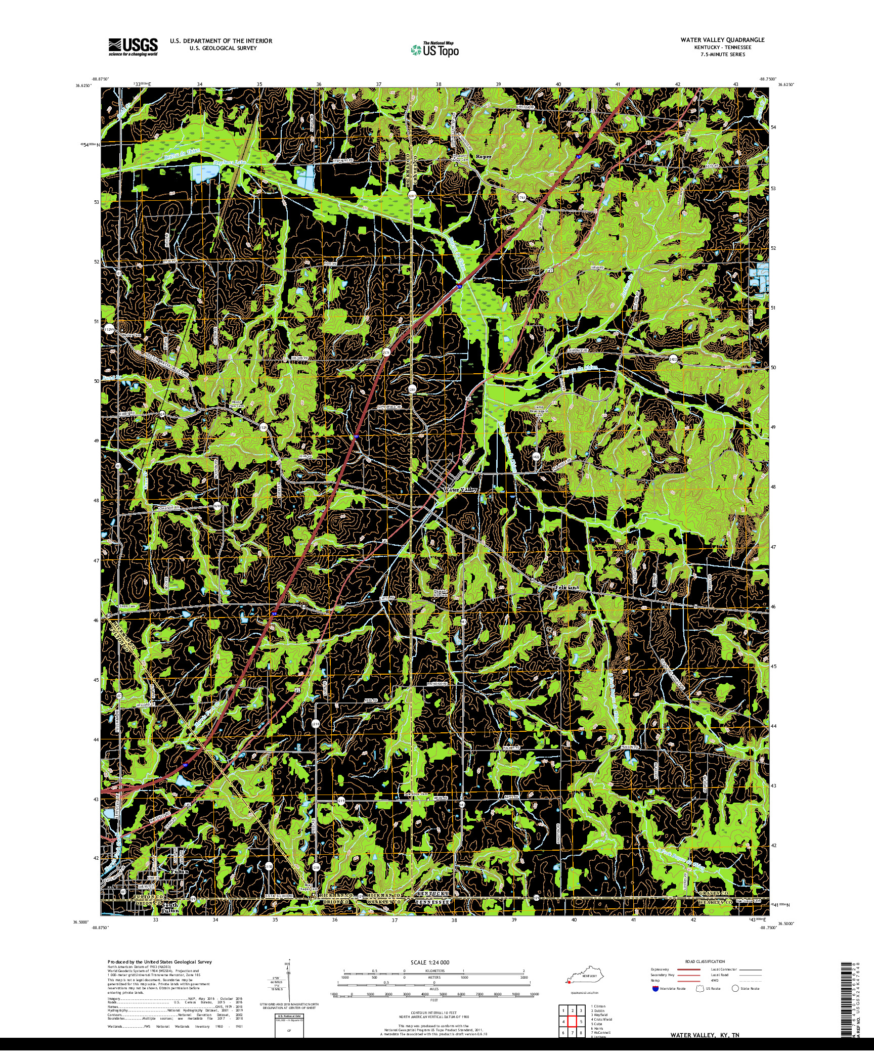 USGS US TOPO 7.5-MINUTE MAP FOR WATER VALLEY, KY,TN 2019