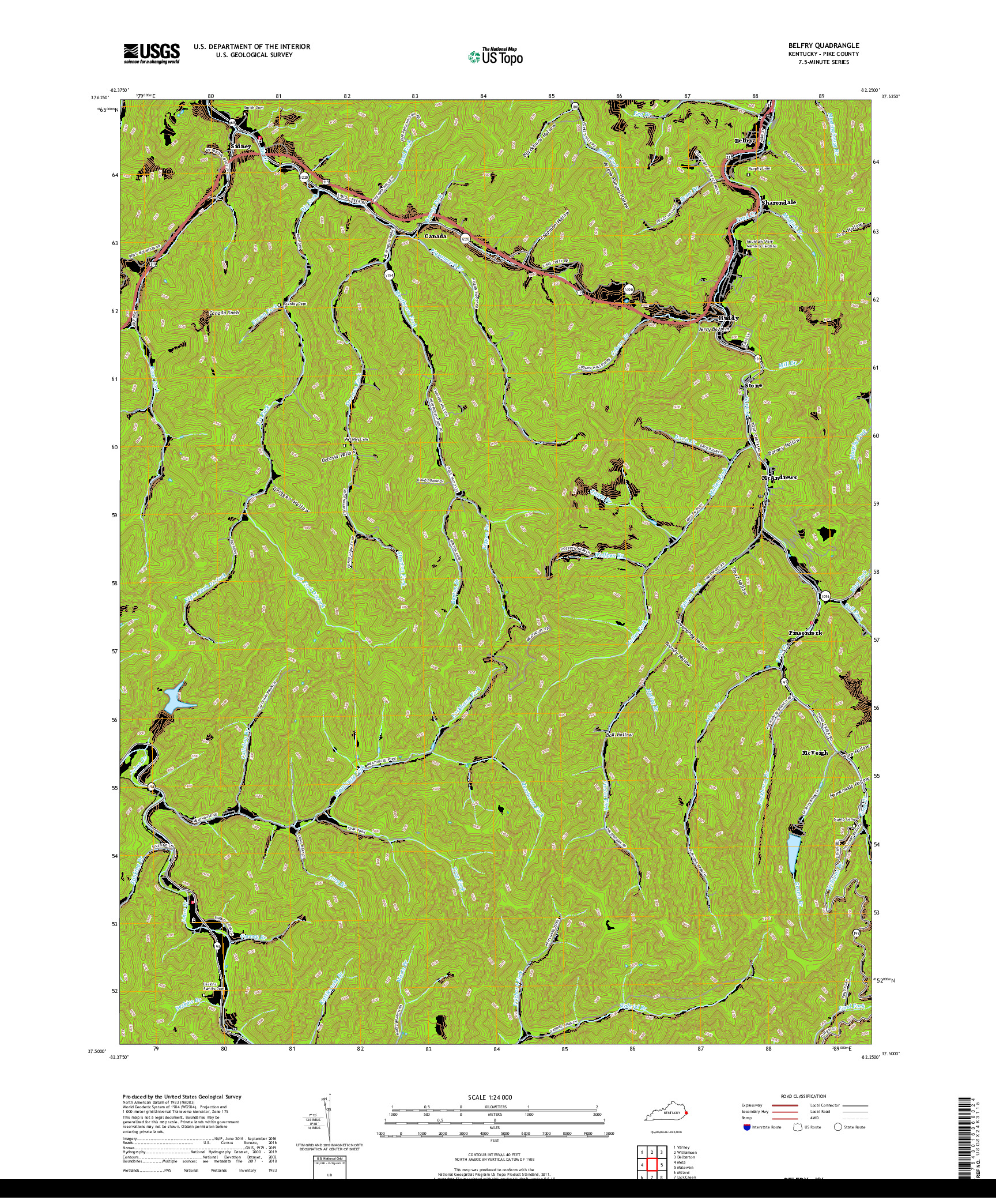 USGS US TOPO 7.5-MINUTE MAP FOR BELFRY, KY 2019