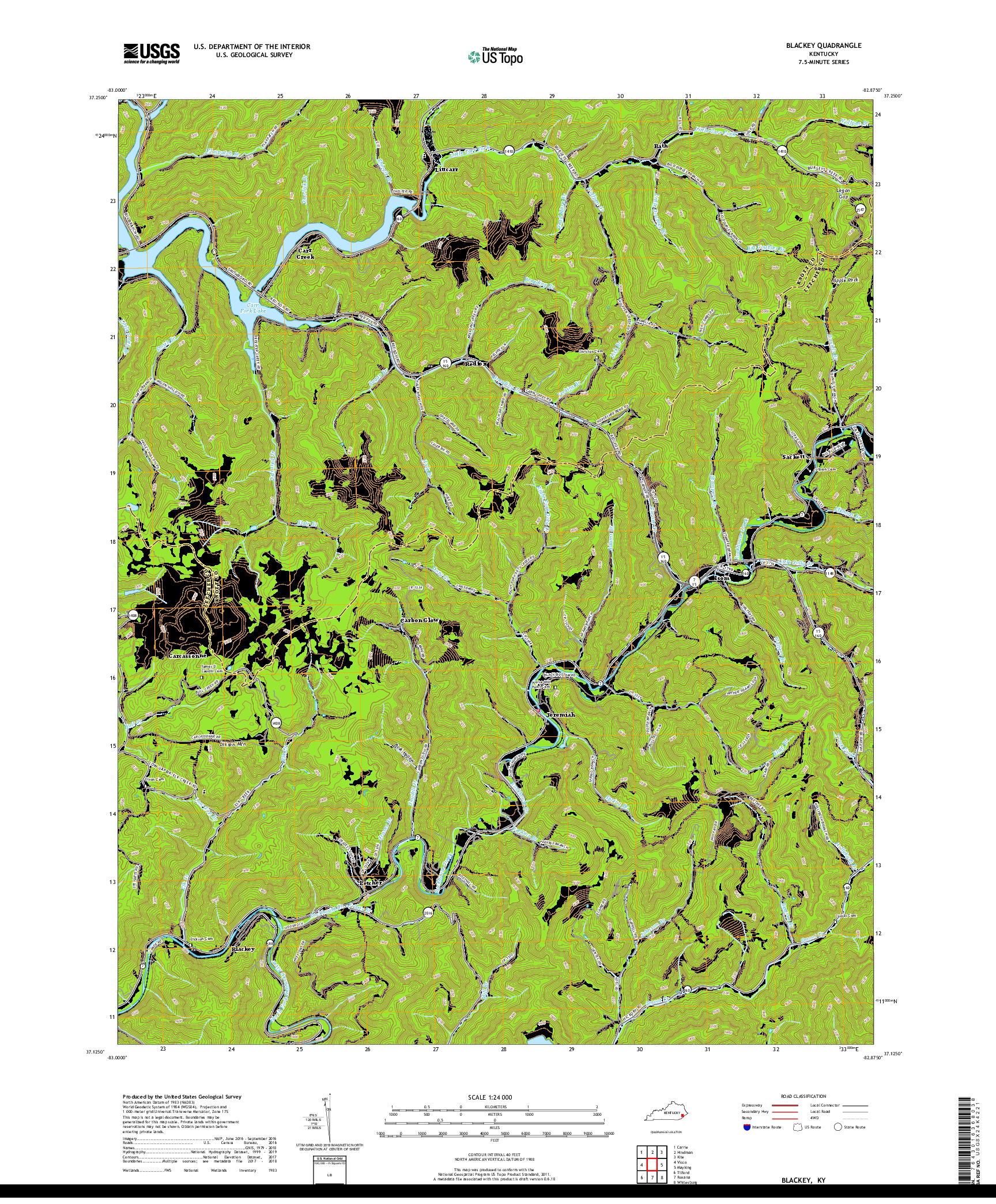 USGS US TOPO 7.5-MINUTE MAP FOR BLACKEY, KY 2019