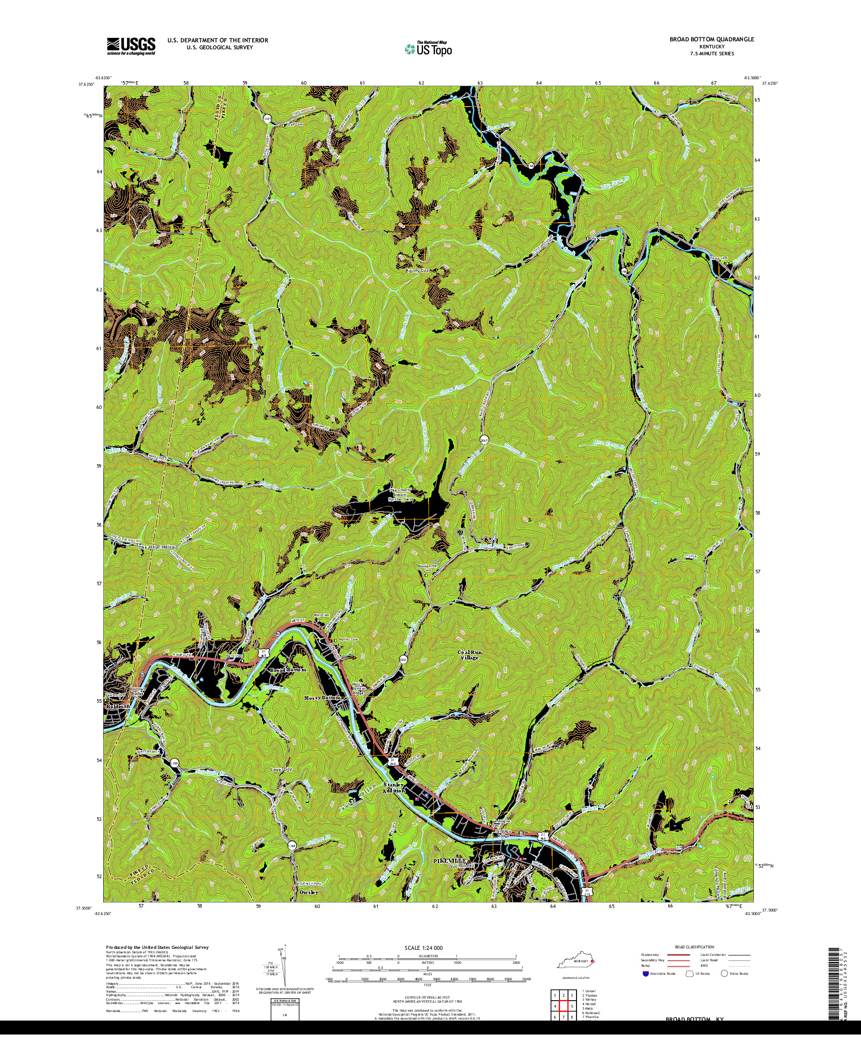 USGS US TOPO 7.5-MINUTE MAP FOR BROAD BOTTOM, KY 2019