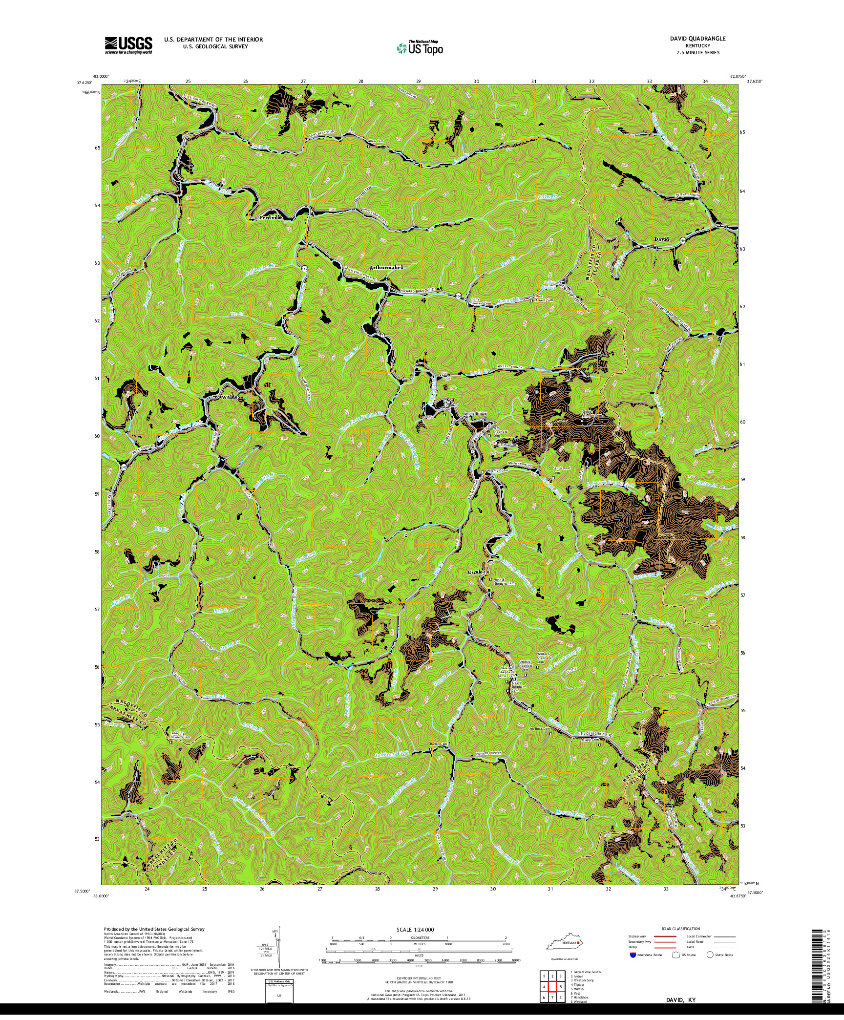 USGS US TOPO 7.5-MINUTE MAP FOR DAVID, KY 2019