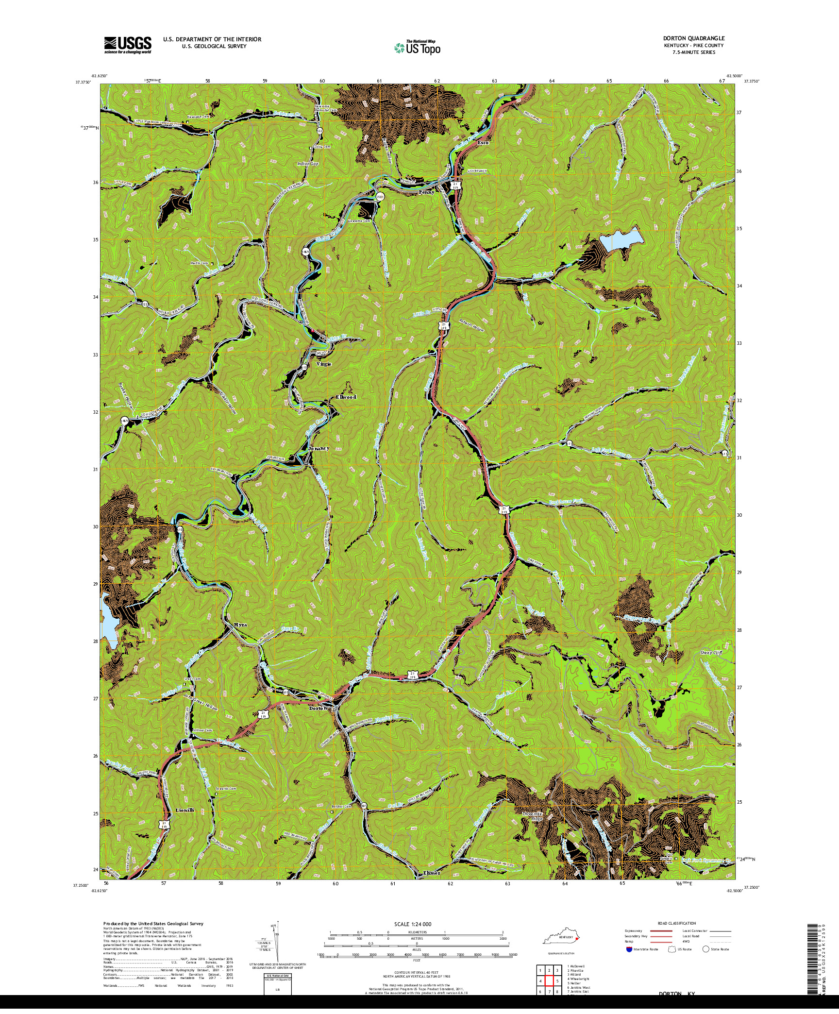 USGS US TOPO 7.5-MINUTE MAP FOR DORTON, KY 2019