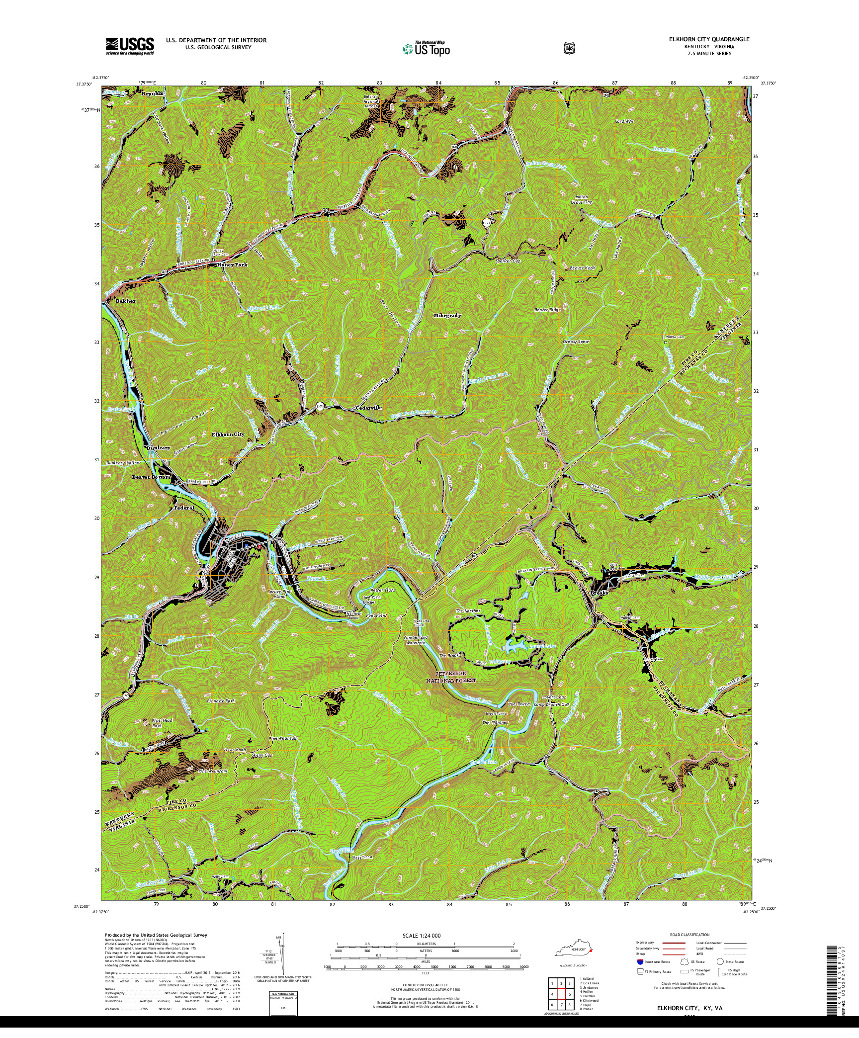 USGS US TOPO 7.5-MINUTE MAP FOR ELKHORN CITY, KY,VA 2019