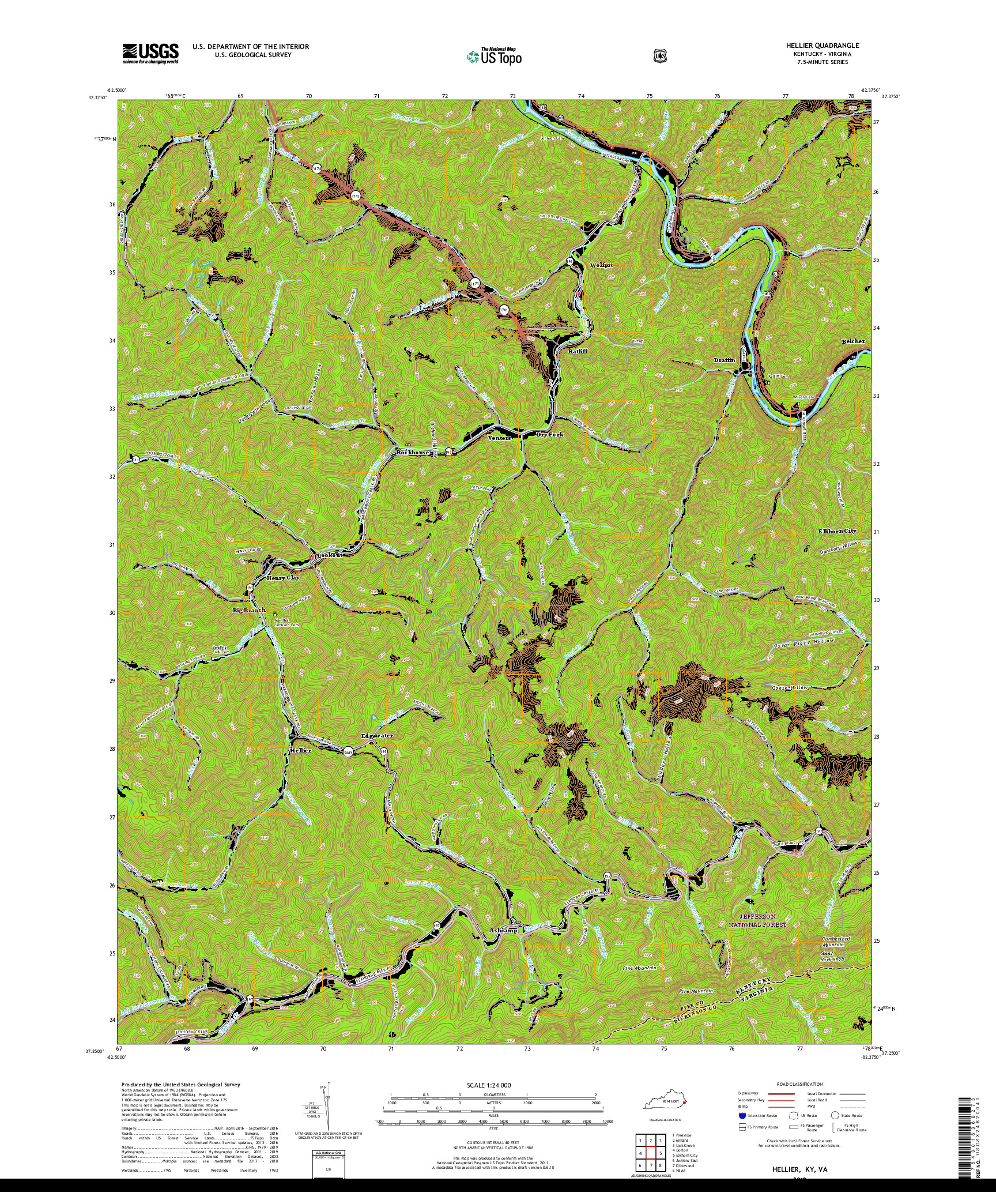 USGS US TOPO 7.5-MINUTE MAP FOR HELLIER, KY,VA 2019