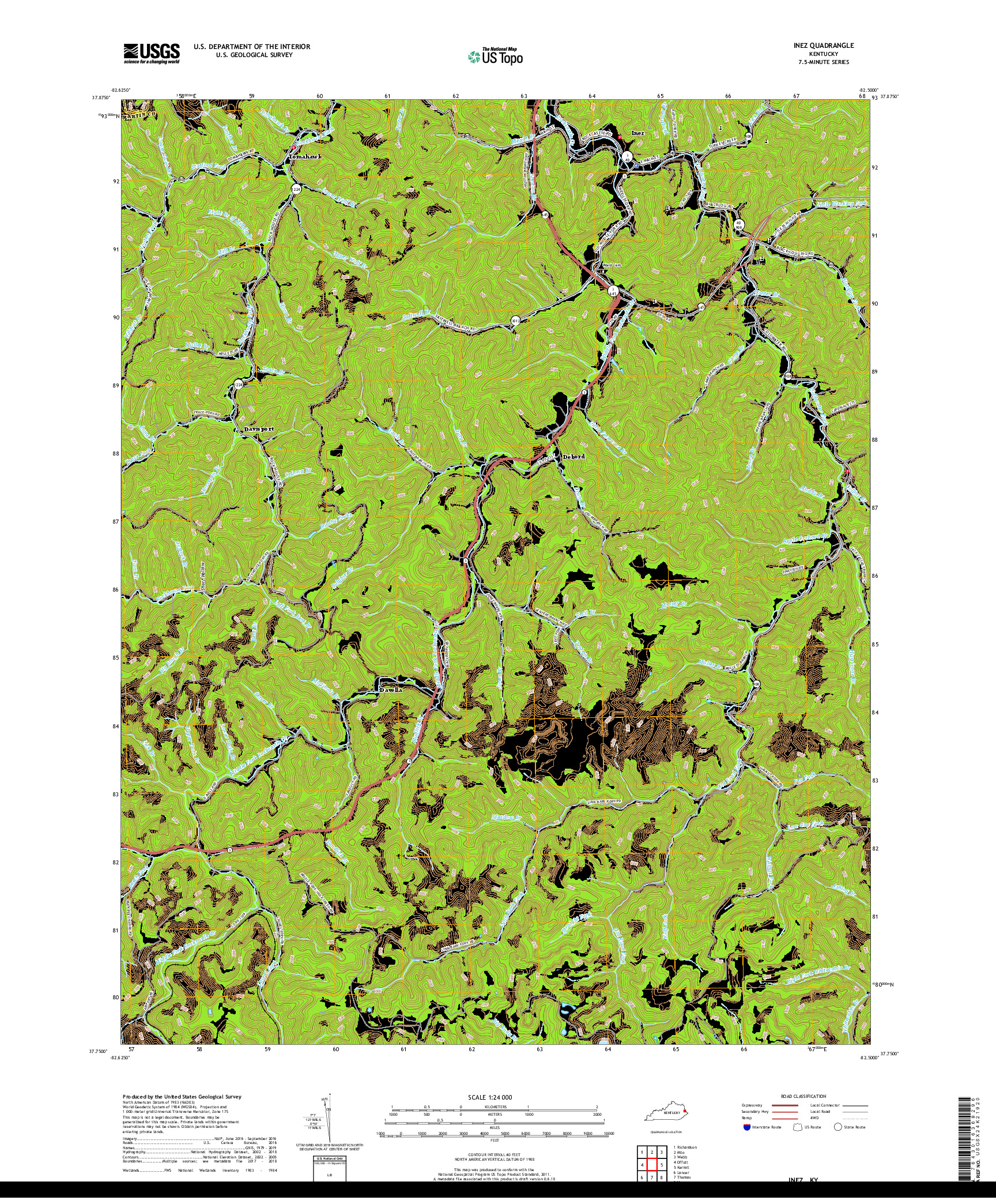 USGS US TOPO 7.5-MINUTE MAP FOR INEZ, KY 2019