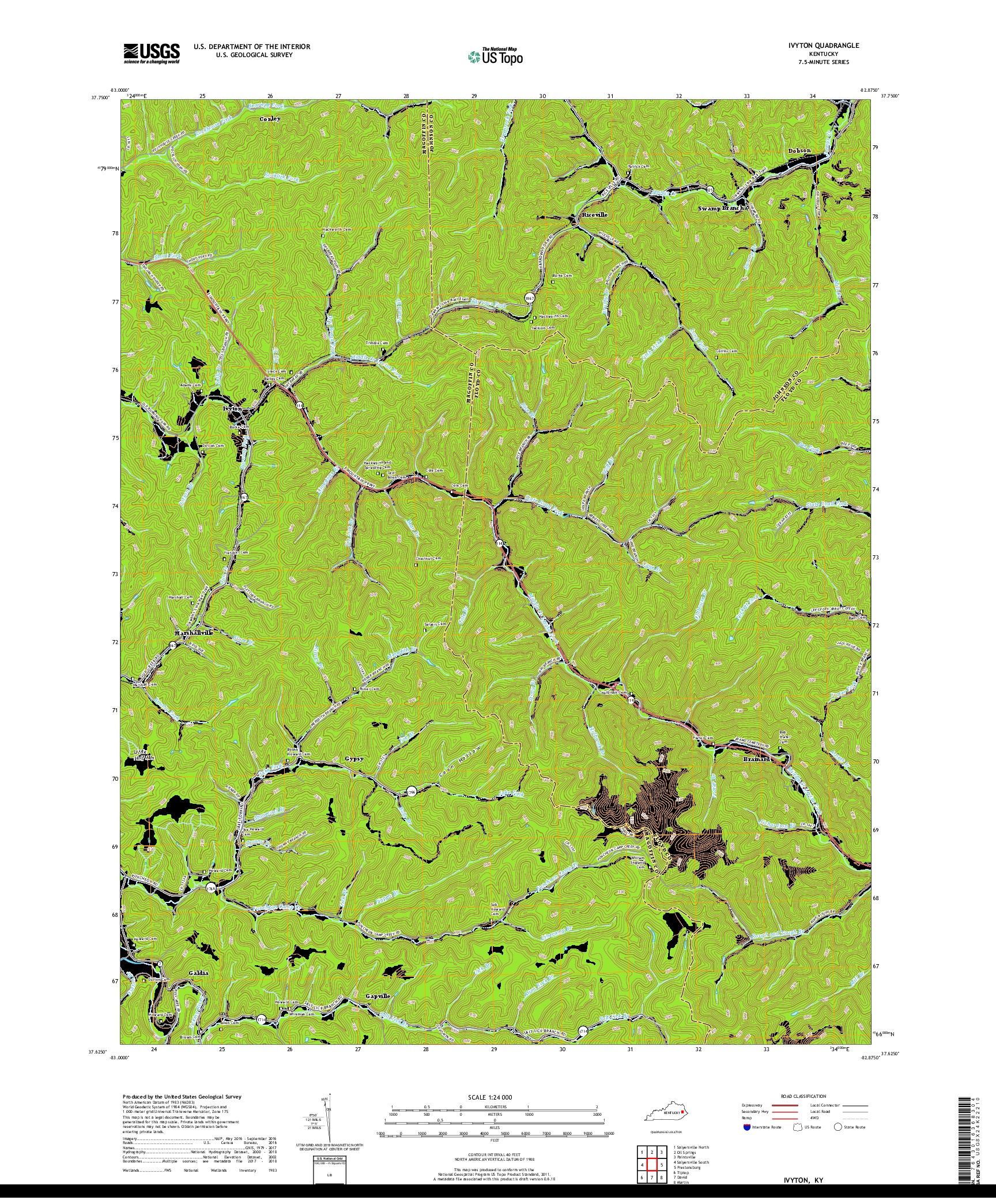 USGS US TOPO 7.5-MINUTE MAP FOR IVYTON, KY 2019