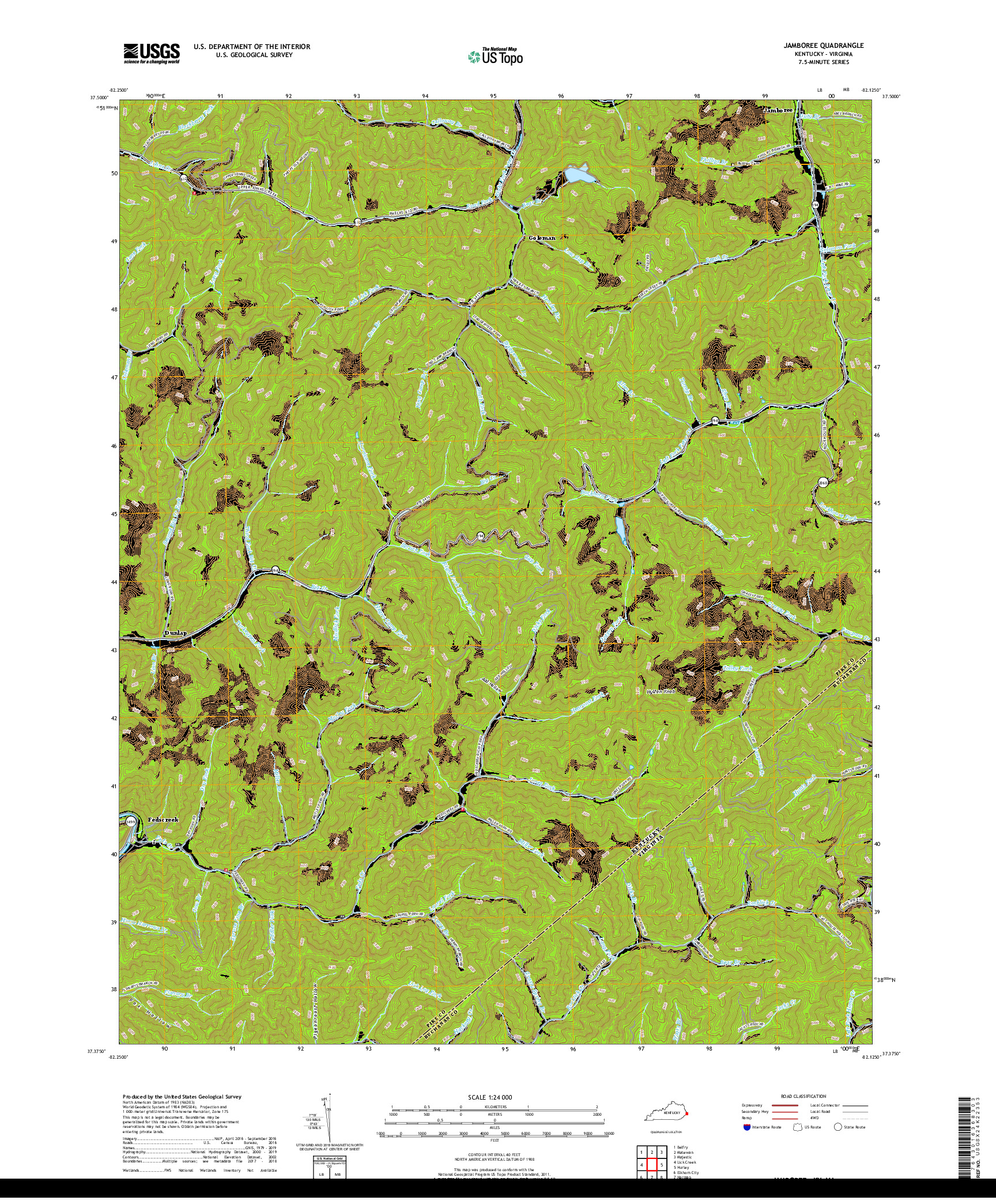 USGS US TOPO 7.5-MINUTE MAP FOR JAMBOREE, KY,VA 2019