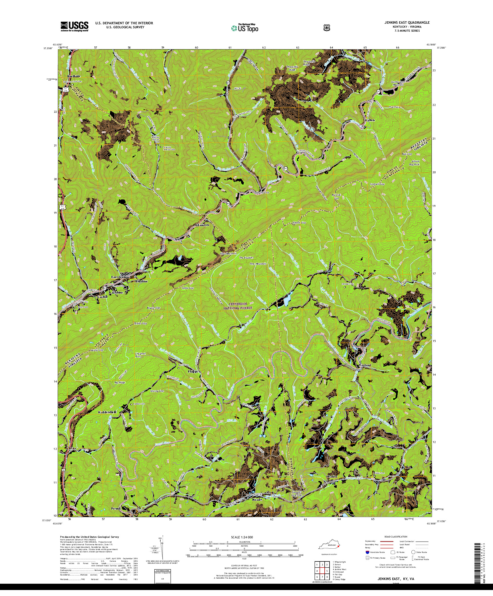 USGS US TOPO 7.5-MINUTE MAP FOR JENKINS EAST, KY,VA 2019