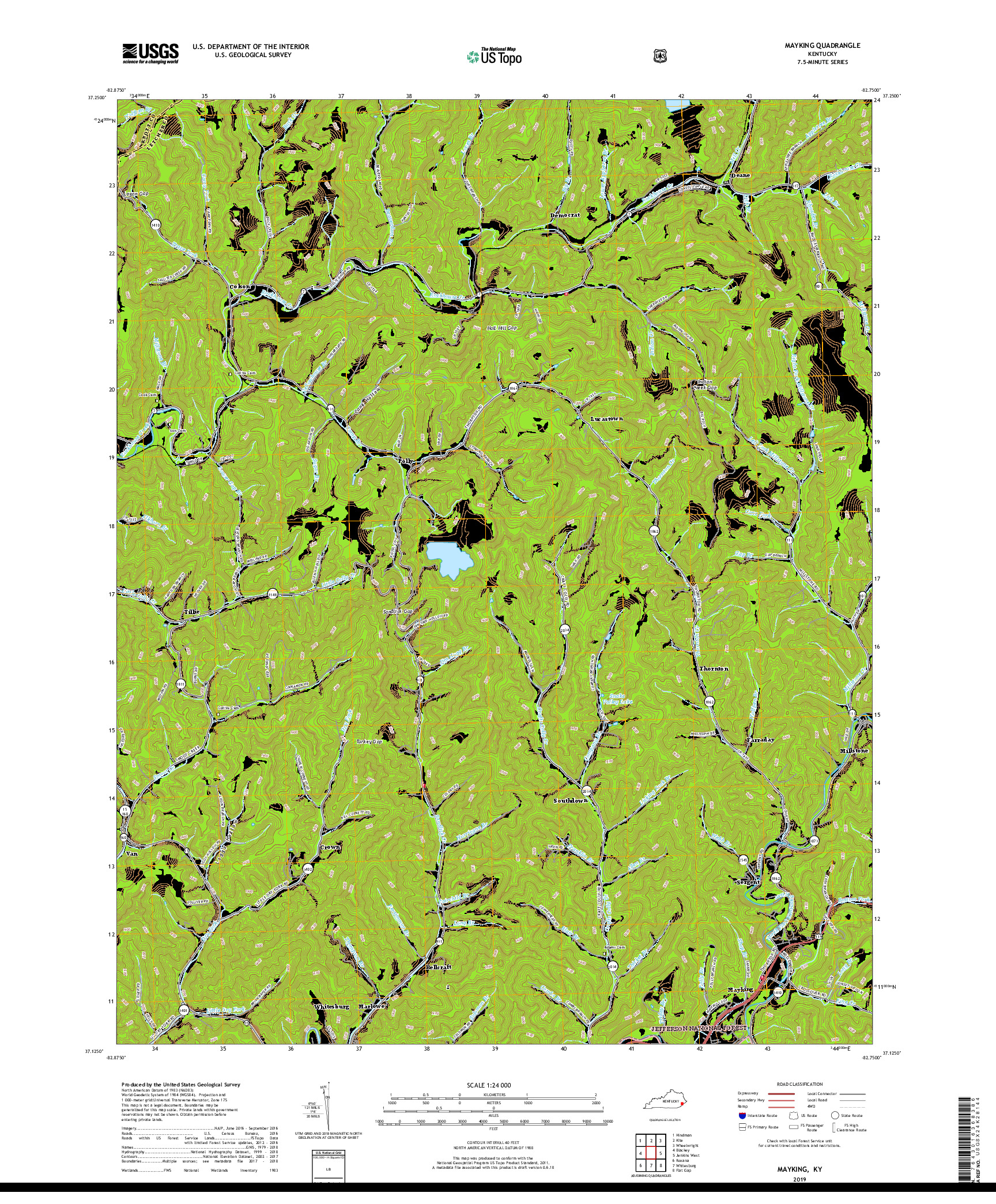 USGS US TOPO 7.5-MINUTE MAP FOR MAYKING, KY 2019