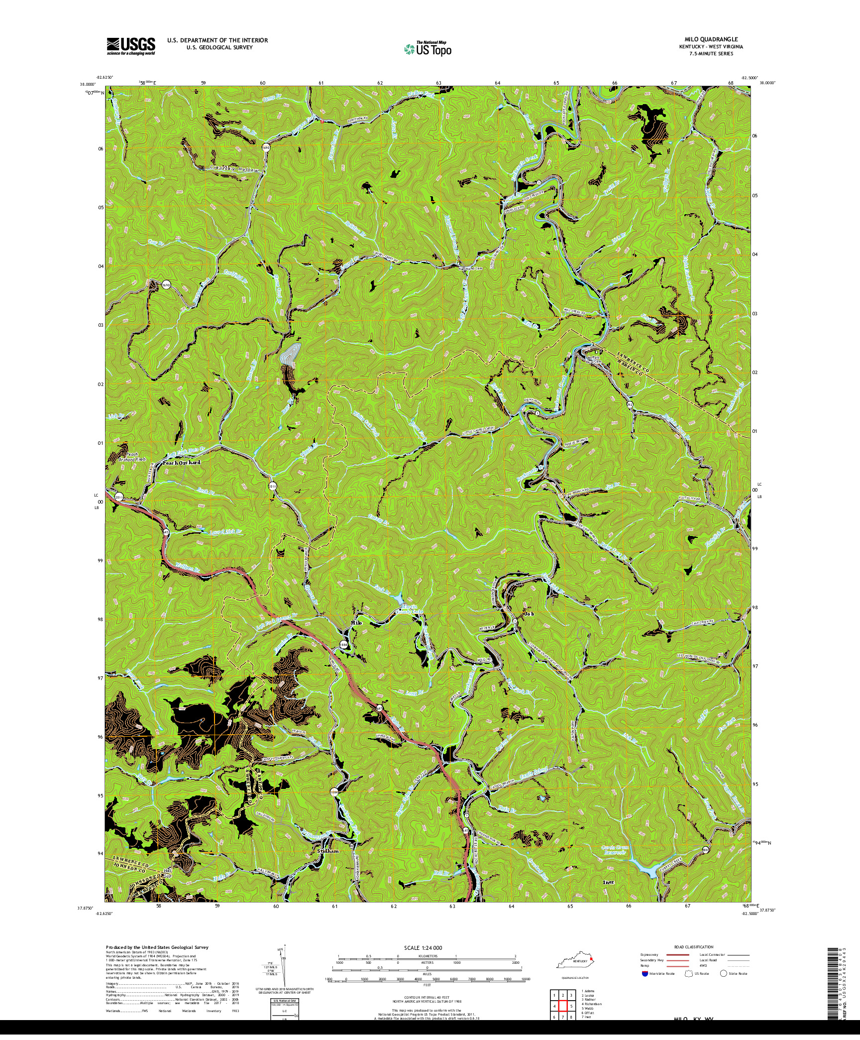 USGS US TOPO 7.5-MINUTE MAP FOR MILO, KY,WV 2019