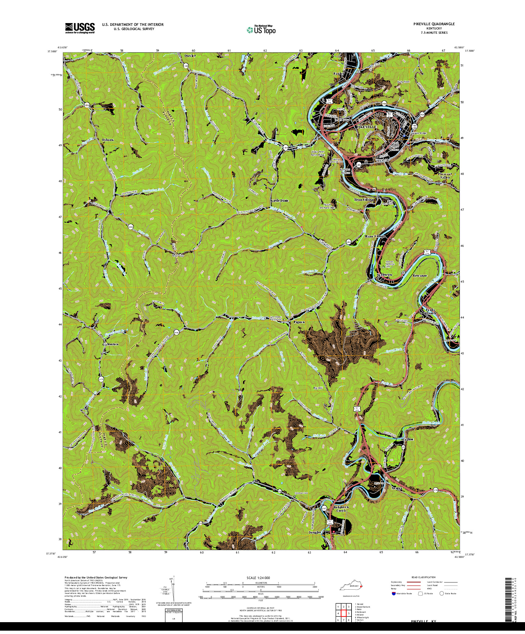 USGS US TOPO 7.5-MINUTE MAP FOR PIKEVILLE, KY 2019