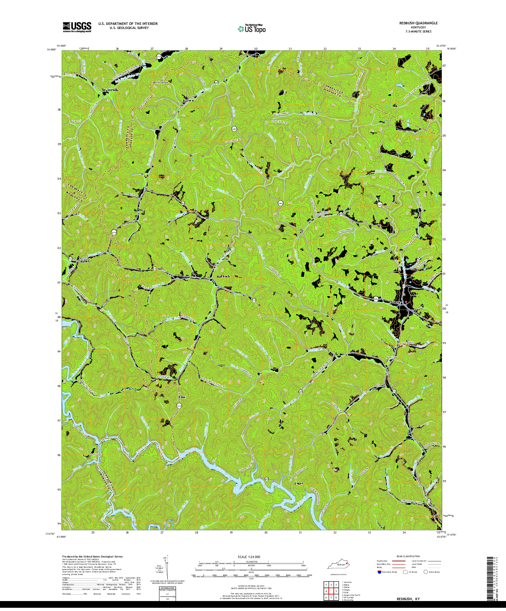 USGS US TOPO 7.5-MINUTE MAP FOR REDBUSH, KY 2019
