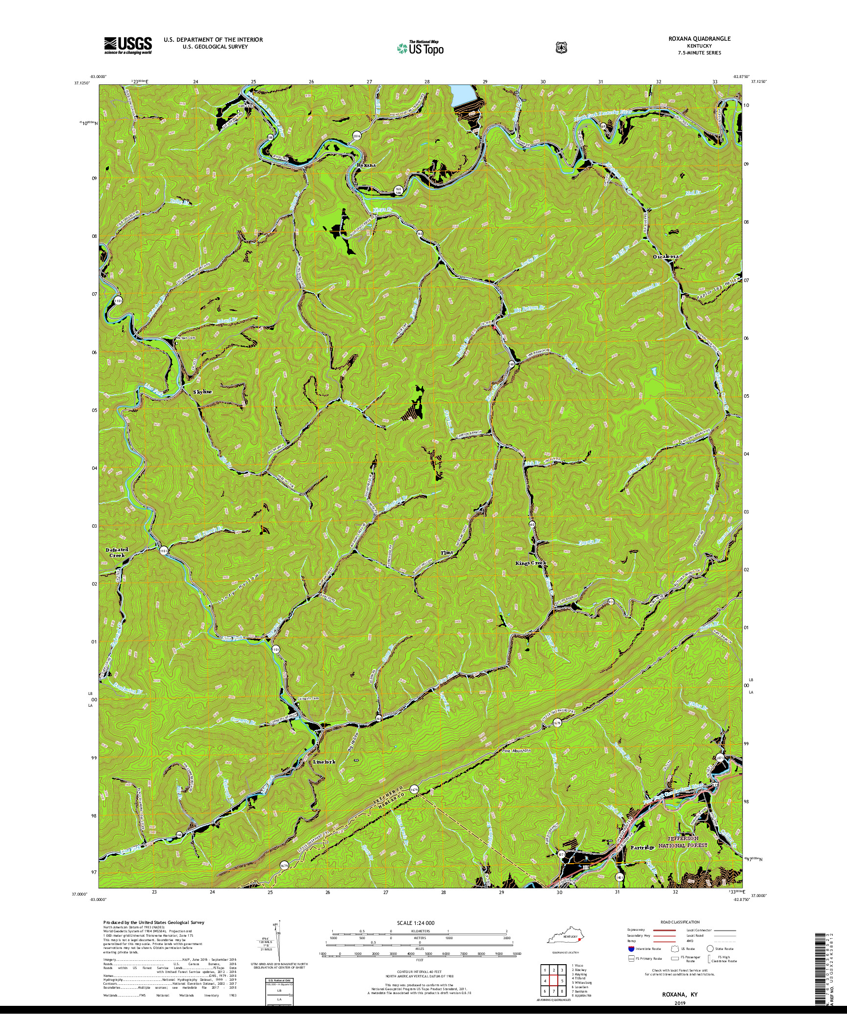 USGS US TOPO 7.5-MINUTE MAP FOR ROXANA, KY 2019