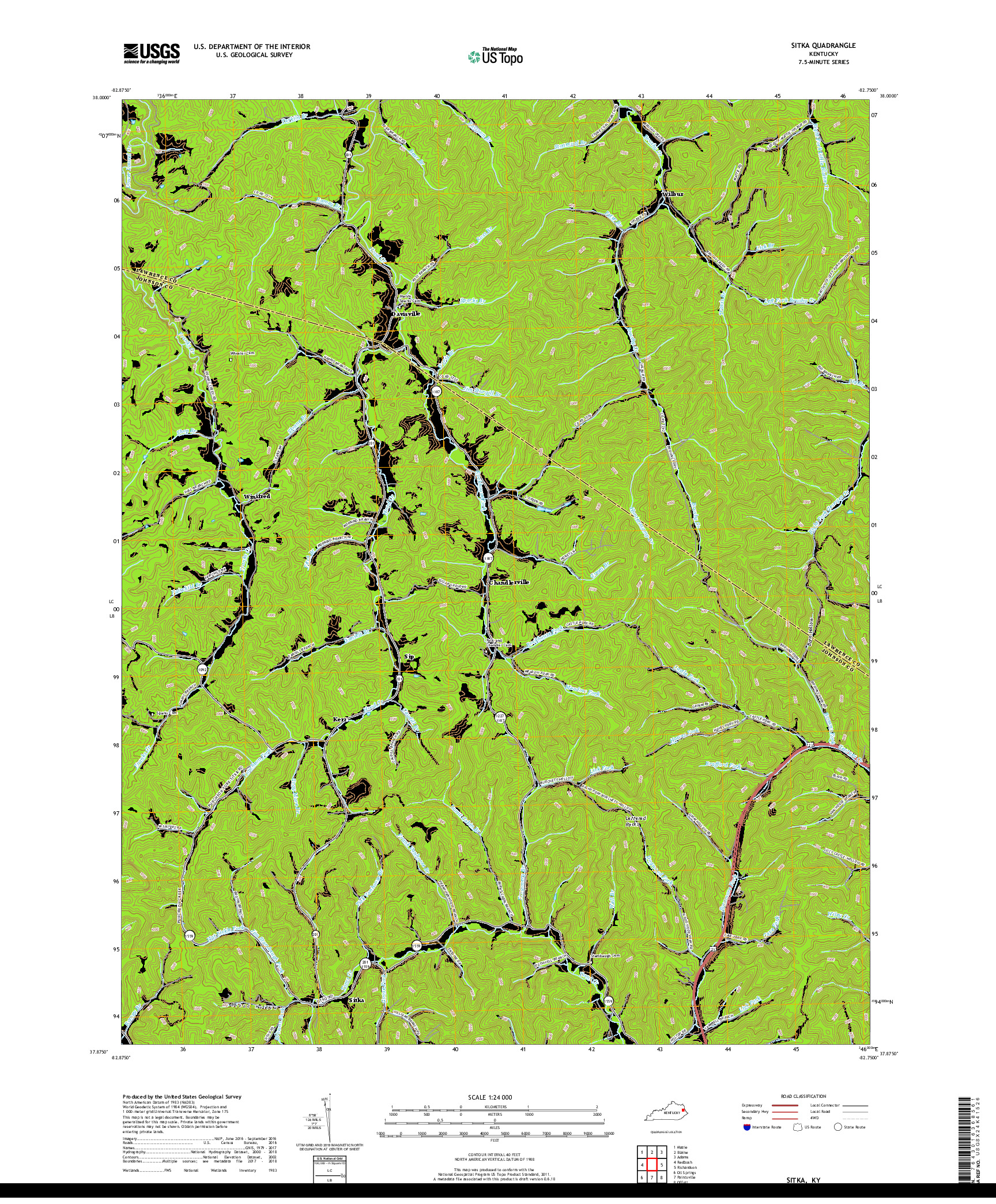 USGS US TOPO 7.5-MINUTE MAP FOR SITKA, KY 2019