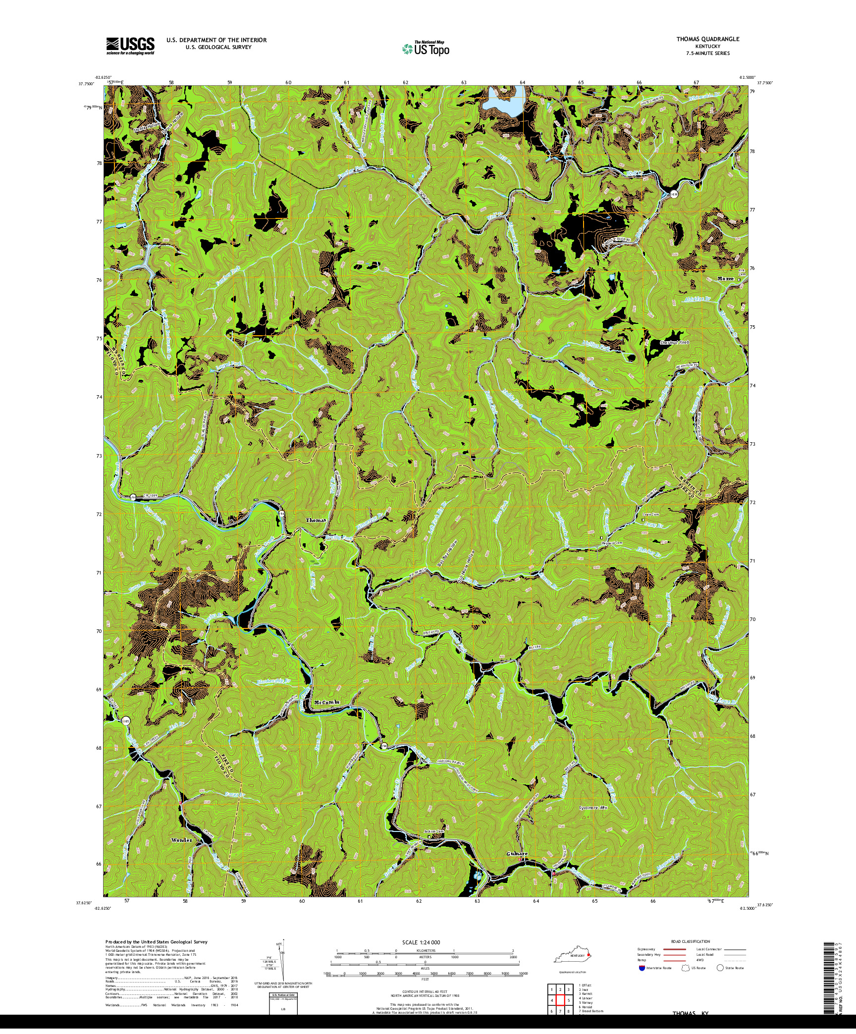 USGS US TOPO 7.5-MINUTE MAP FOR THOMAS, KY 2019