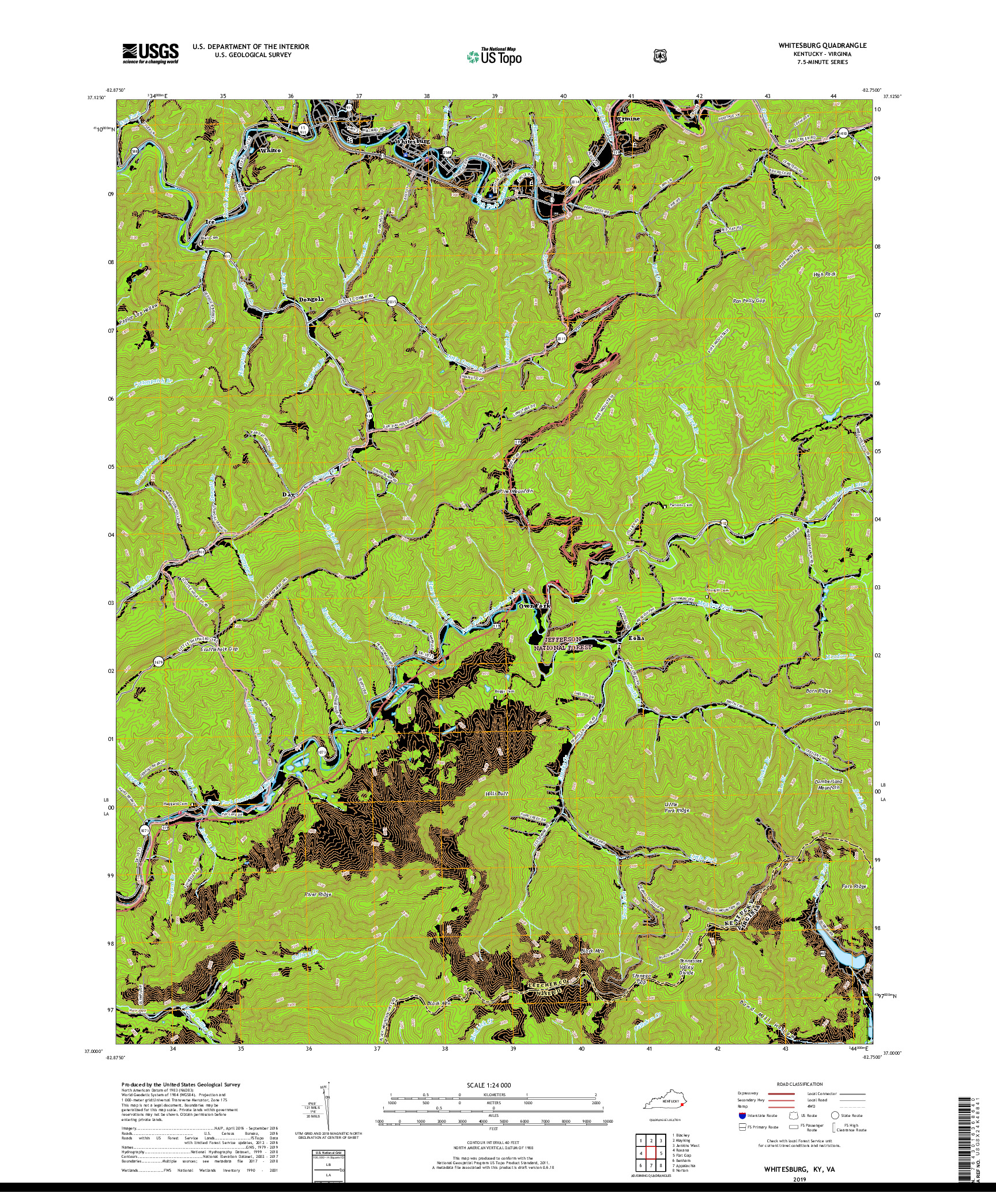 USGS US TOPO 7.5-MINUTE MAP FOR WHITESBURG, KY,VA 2019