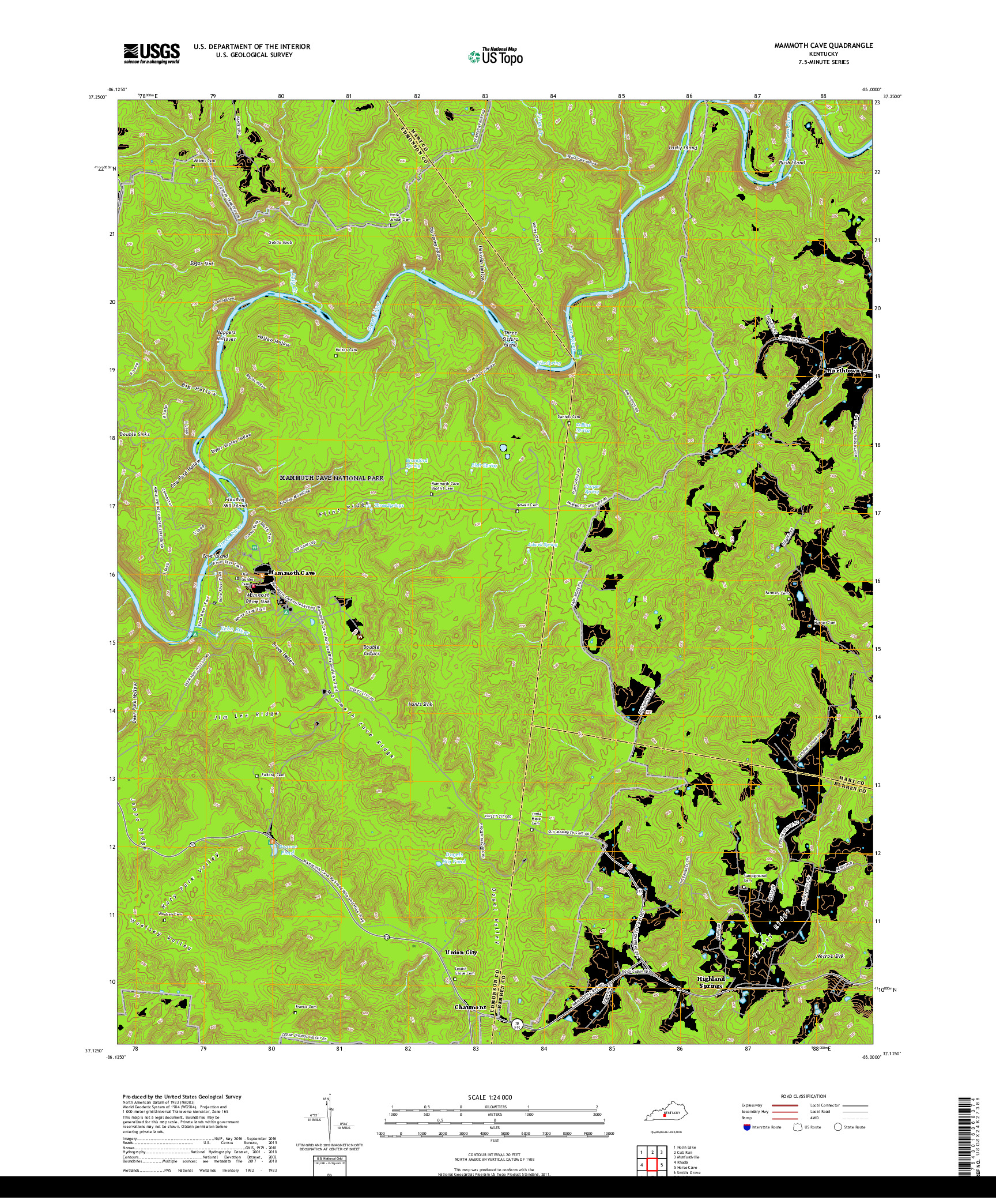 USGS US TOPO 7.5-MINUTE MAP FOR MAMMOTH CAVE, KY 2019