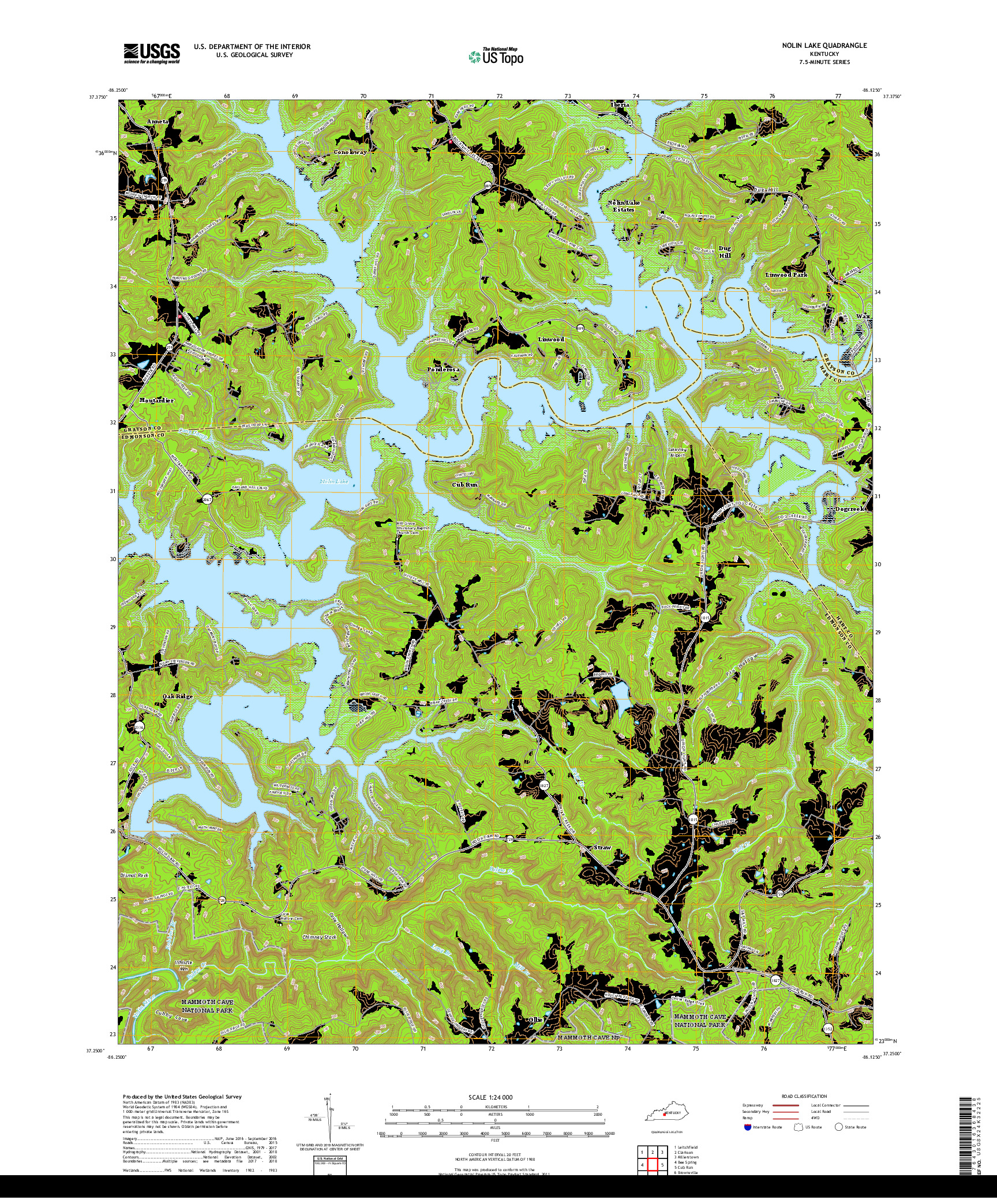 USGS US TOPO 7.5-MINUTE MAP FOR NOLIN LAKE, KY 2019