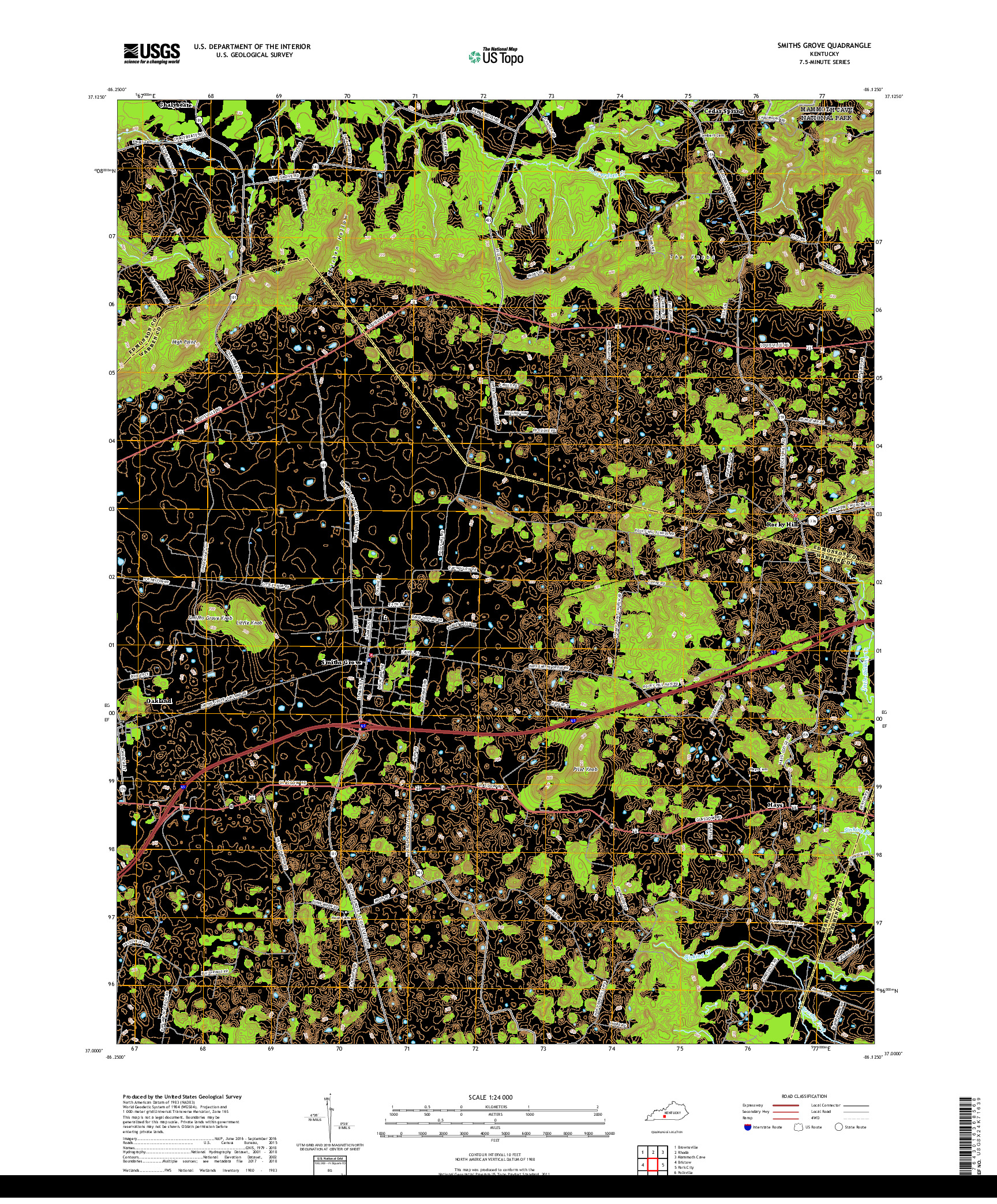 USGS US TOPO 7.5-MINUTE MAP FOR SMITHS GROVE, KY 2019