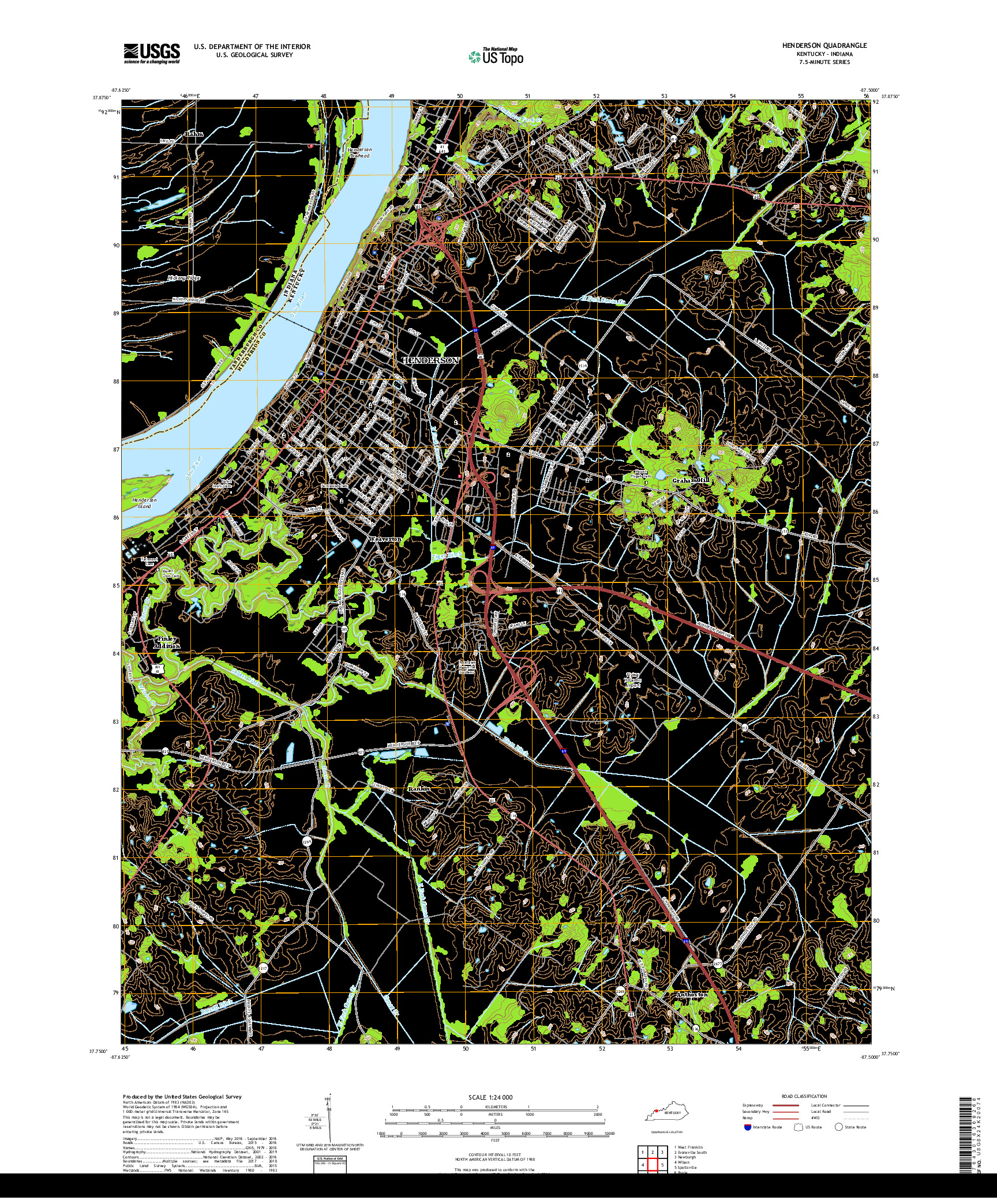 USGS US TOPO 7.5-MINUTE MAP FOR HENDERSON, KY,IN 2019