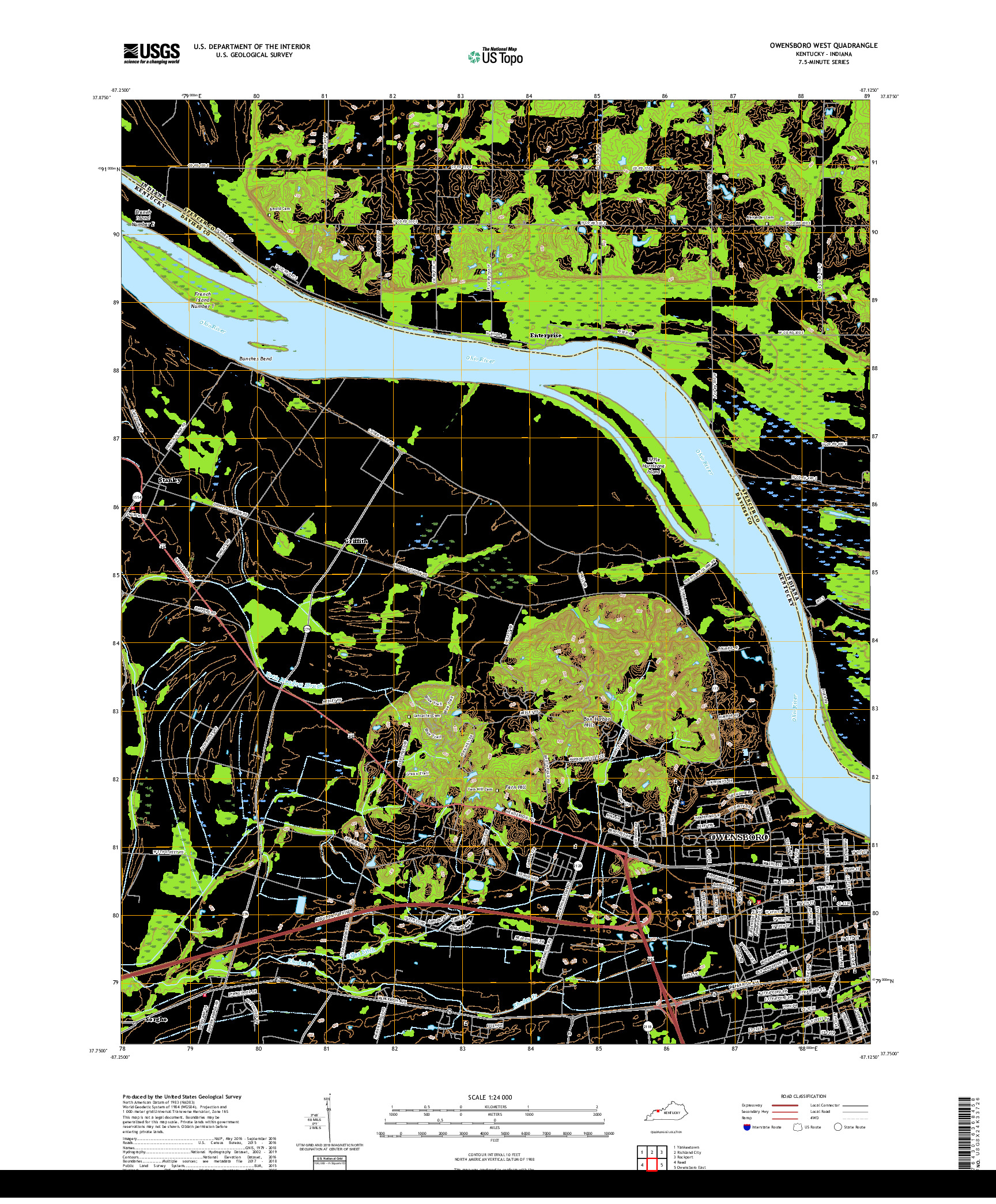 USGS US TOPO 7.5-MINUTE MAP FOR OWENSBORO WEST, KY,IN 2019